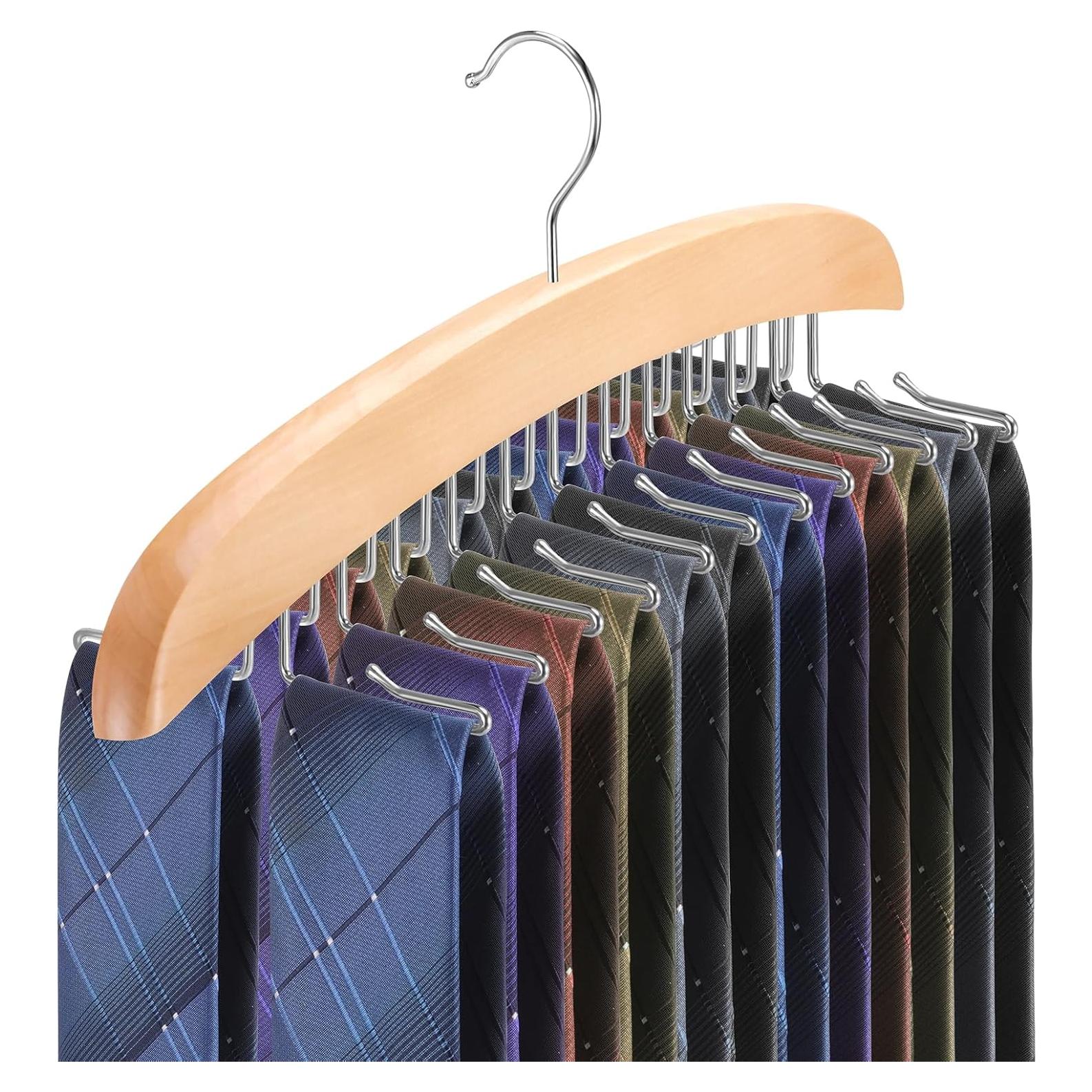 Perchero Organizador de Corbatas LMOMSS 360° Madera Natural