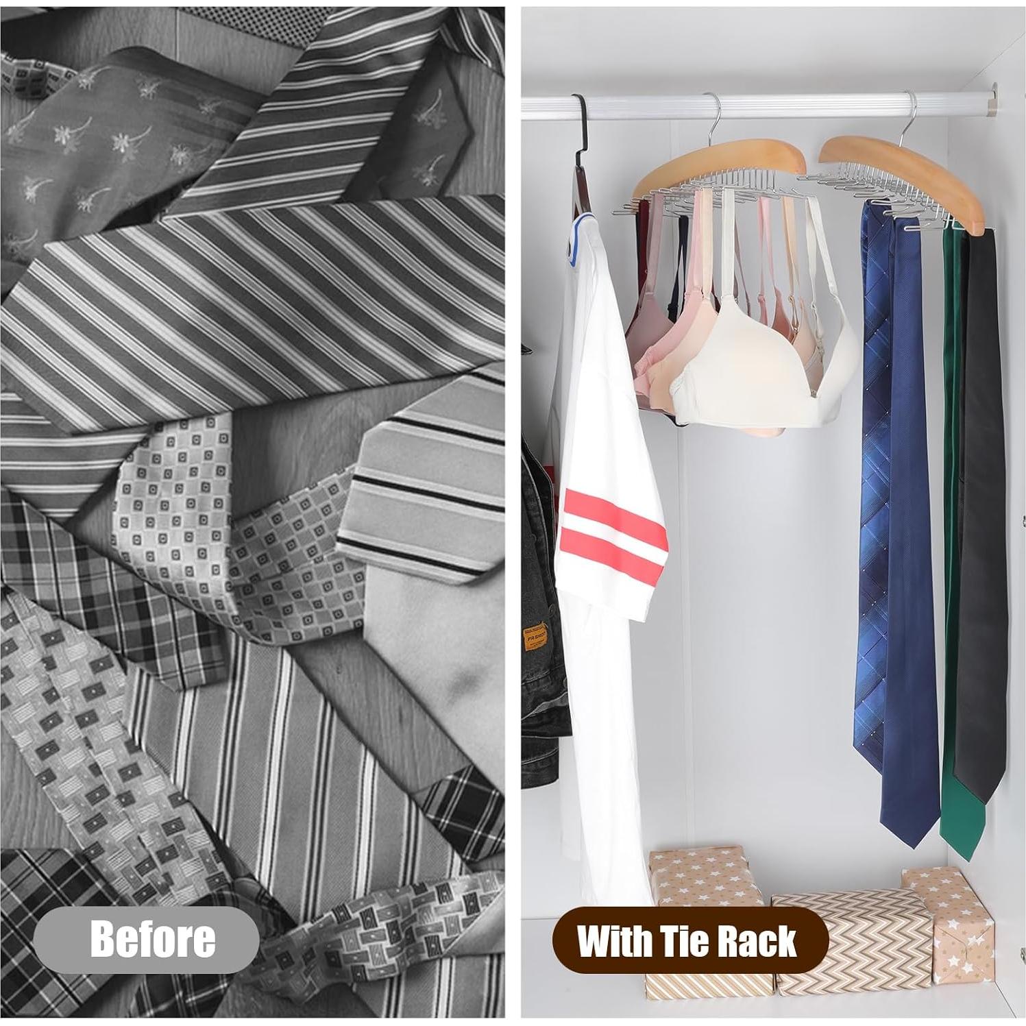 Perchero Organizador de Corbatas LMOMSS 360° Madera Natural