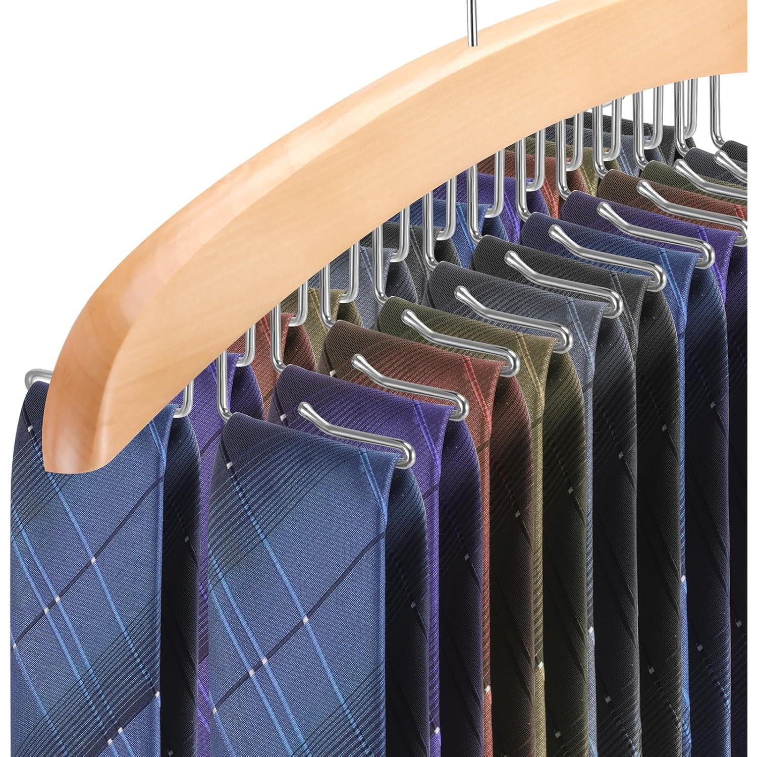 Perchero Organizador de Corbatas LMOMSS 360° Madera Natural