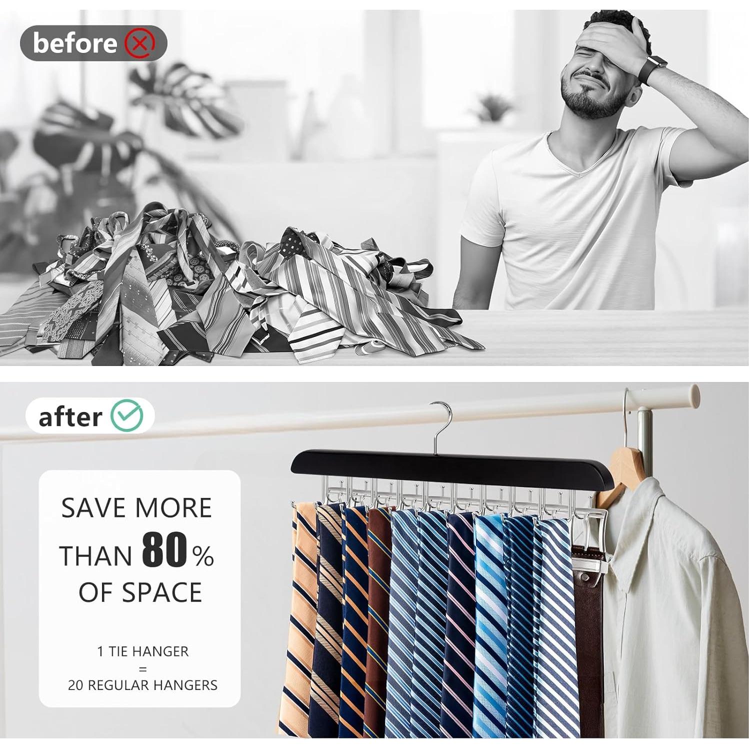 Perchero 2 en 1 Fitnice para Cinturones y Corbatas, Negro