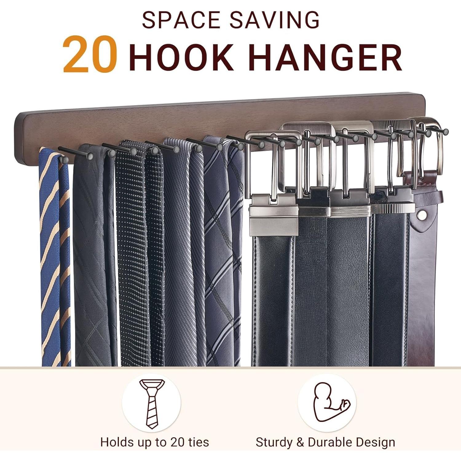 Soporte de Corbatas Mkono de Madera para 20 Corbatas y Cinturones