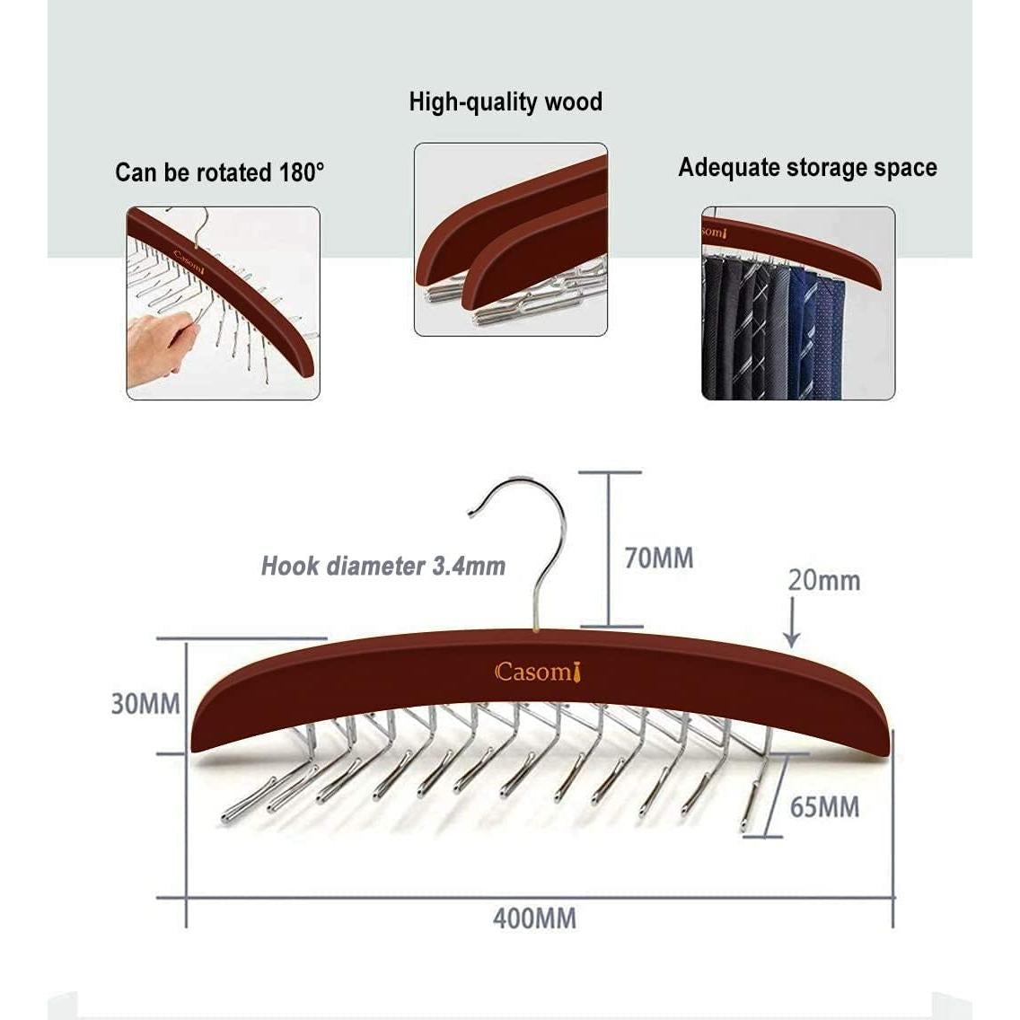 Soporte para Corbatas Ytaolis de Madera con 24 Ganchos Antideslizantes