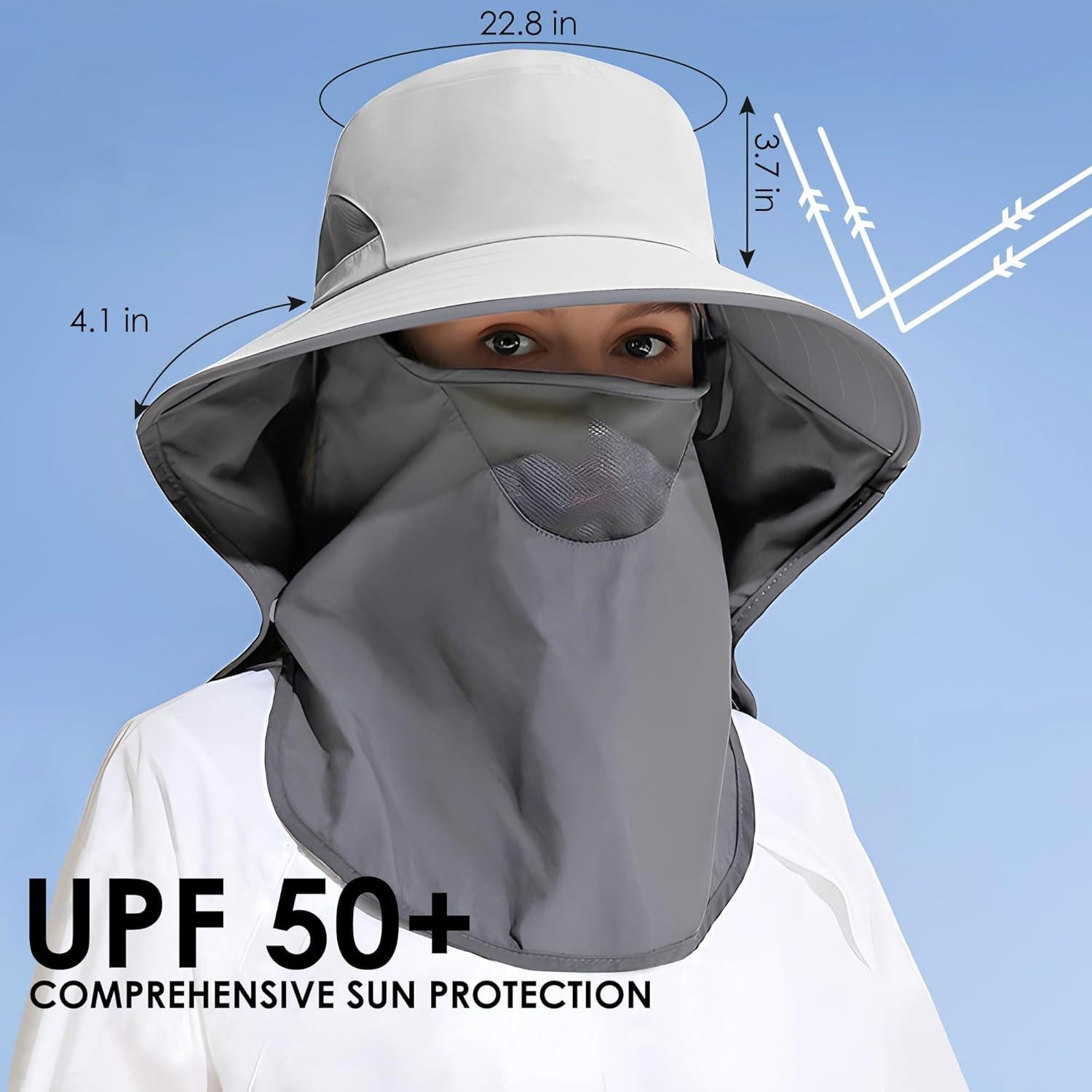 Sombrero de Sol UPF 50+ Gris Claro con Flap Desmontable