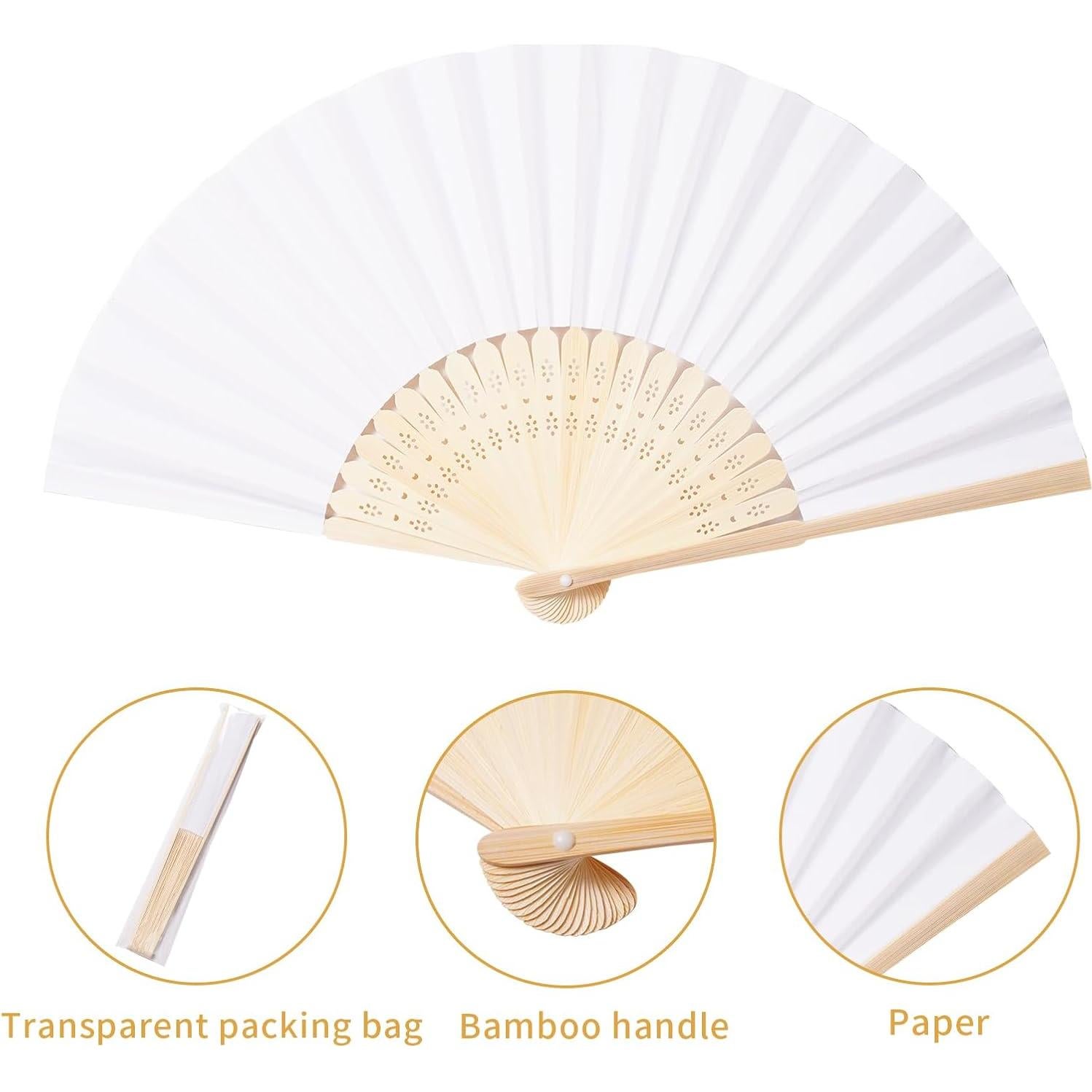 50 Abanicos de Papel Blanco Plegables para Decoración de Bodas