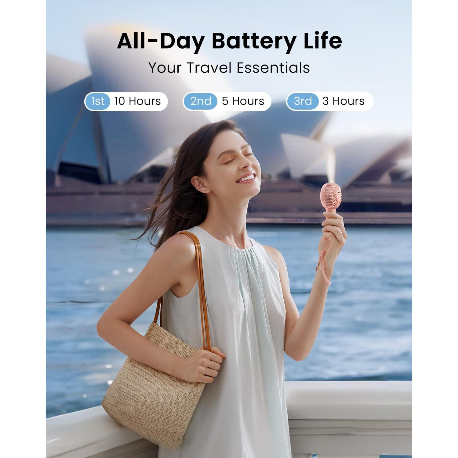 Ventilador Portátil Gaiatop Mini Rosa 3 Velocidades Recargable