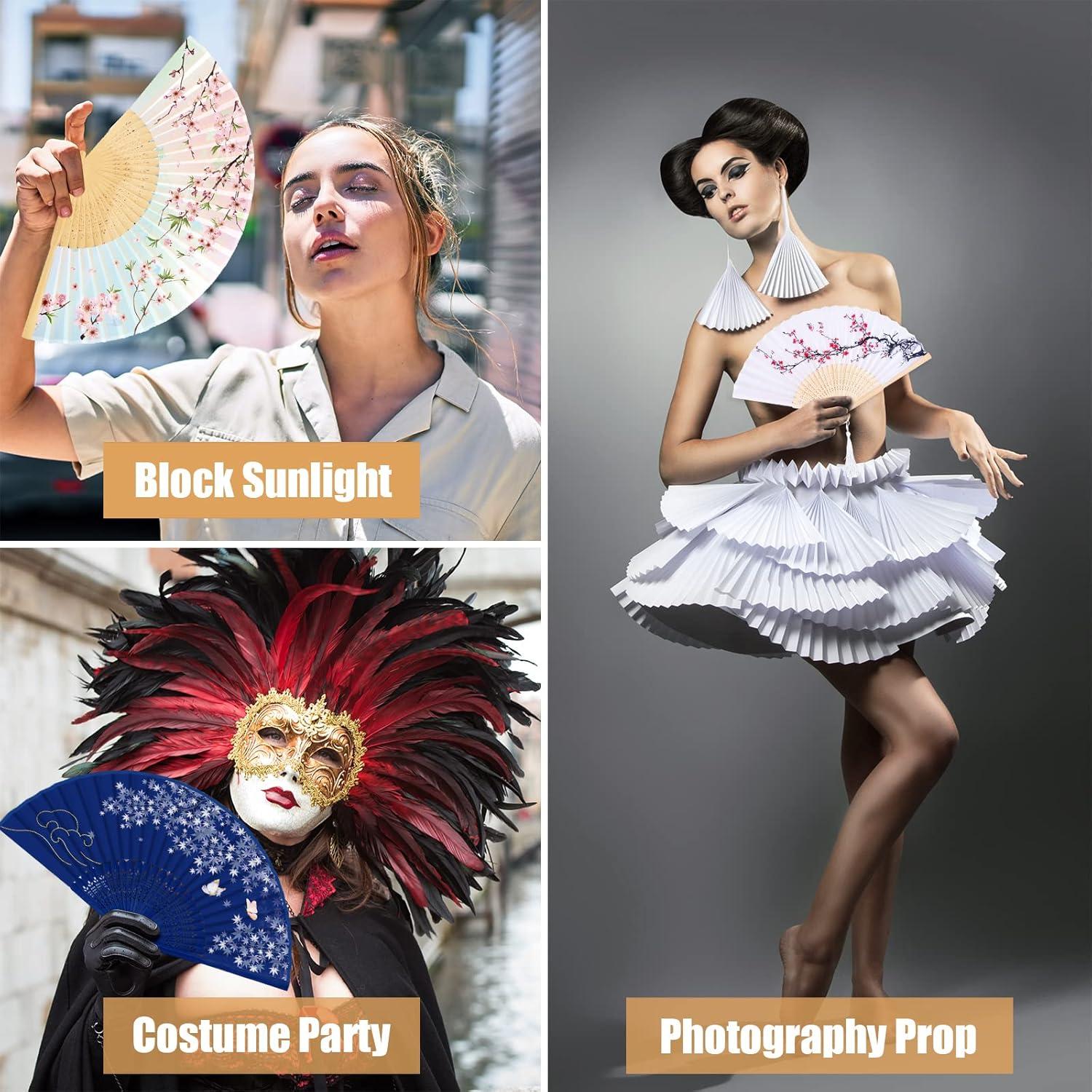 Abanico Plegable Chino WEARXI 4 PCS Seda y Bambú 21 cm