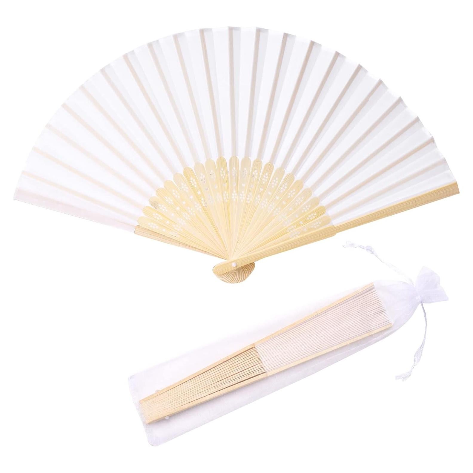 24 Ventiladores de Mano de Seda Imitada SL Crafts - Blanco