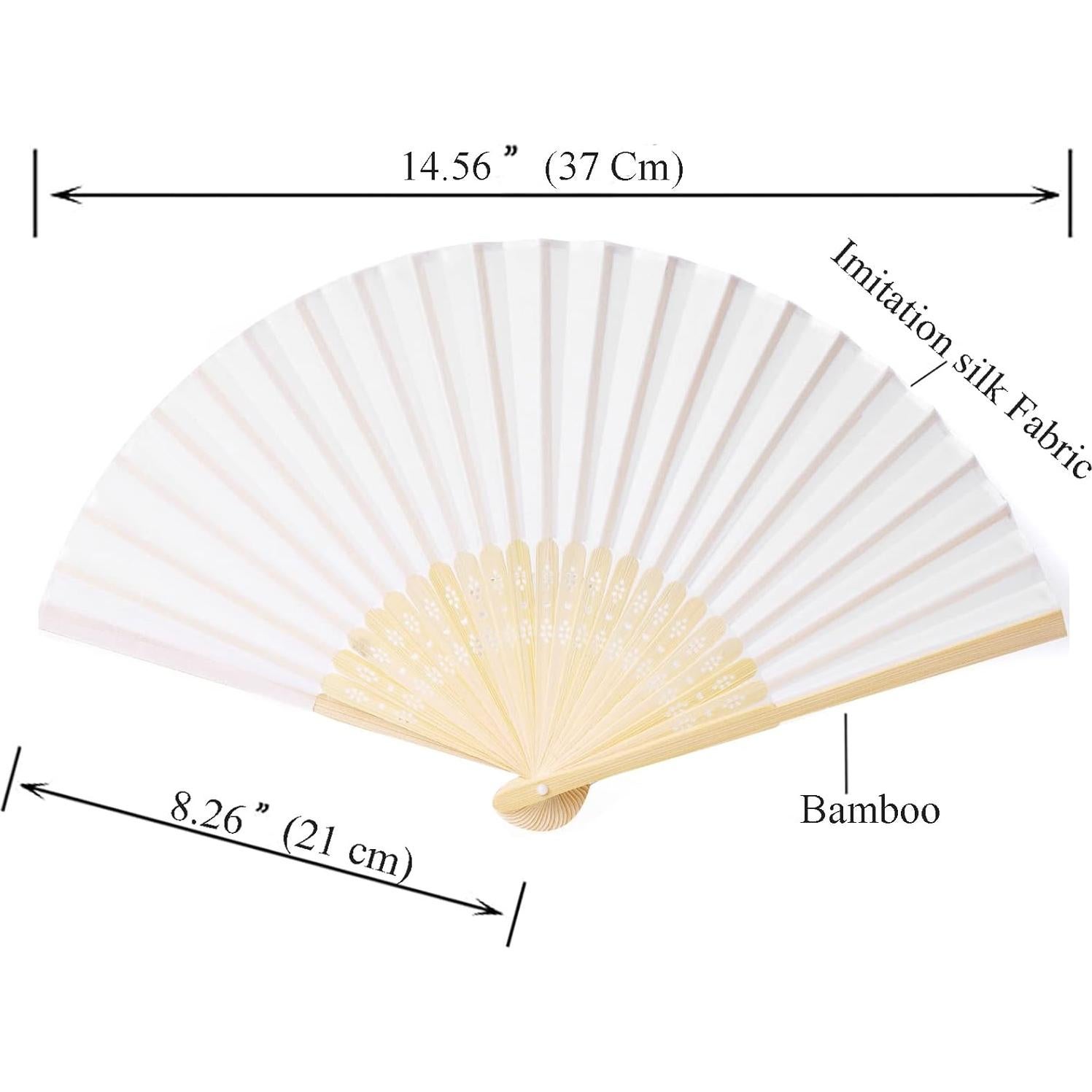 24 Ventiladores de Mano de Seda Imitada SL Crafts - Blanco