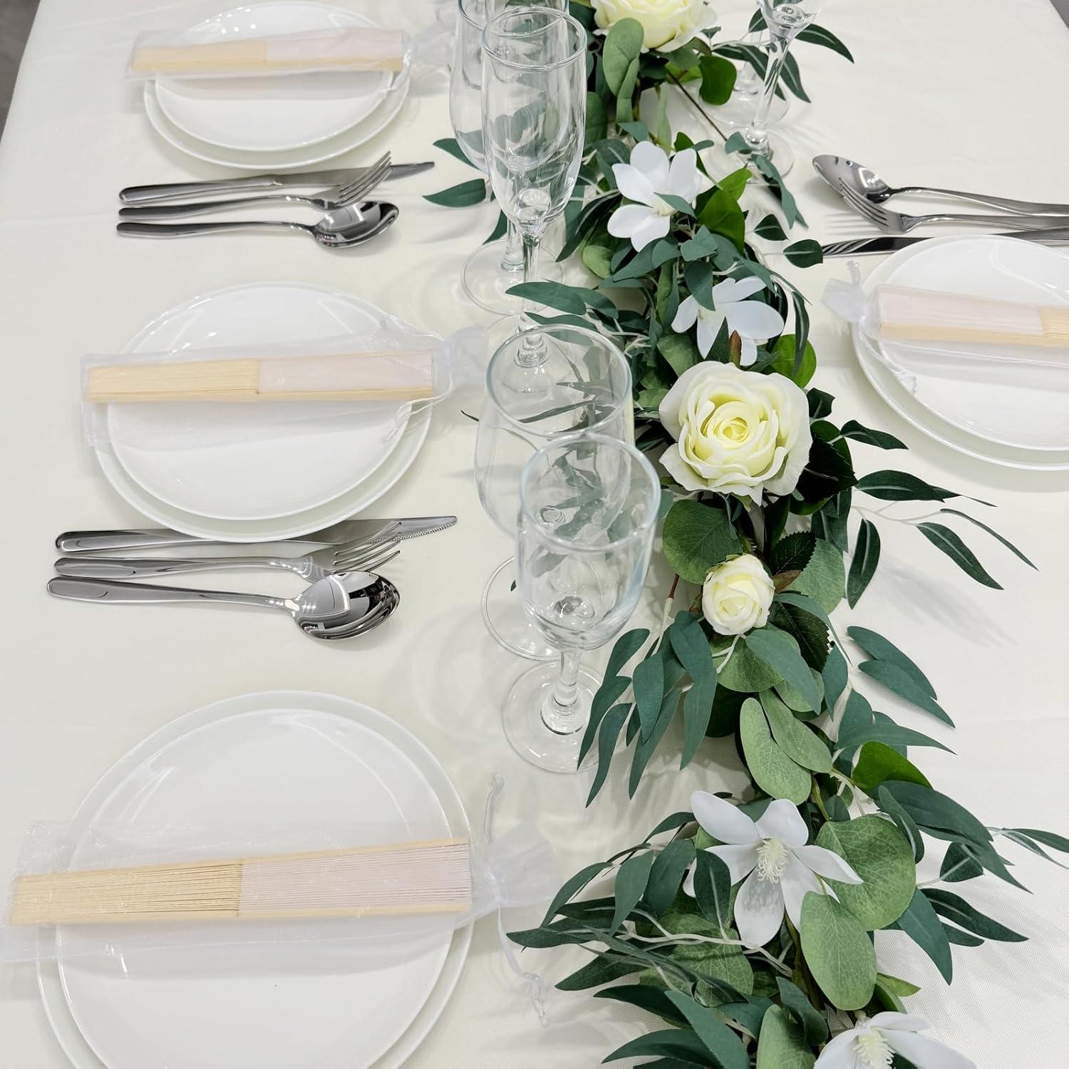 24 Ventiladores de Mano de Seda Imitada SL Crafts - Blanco