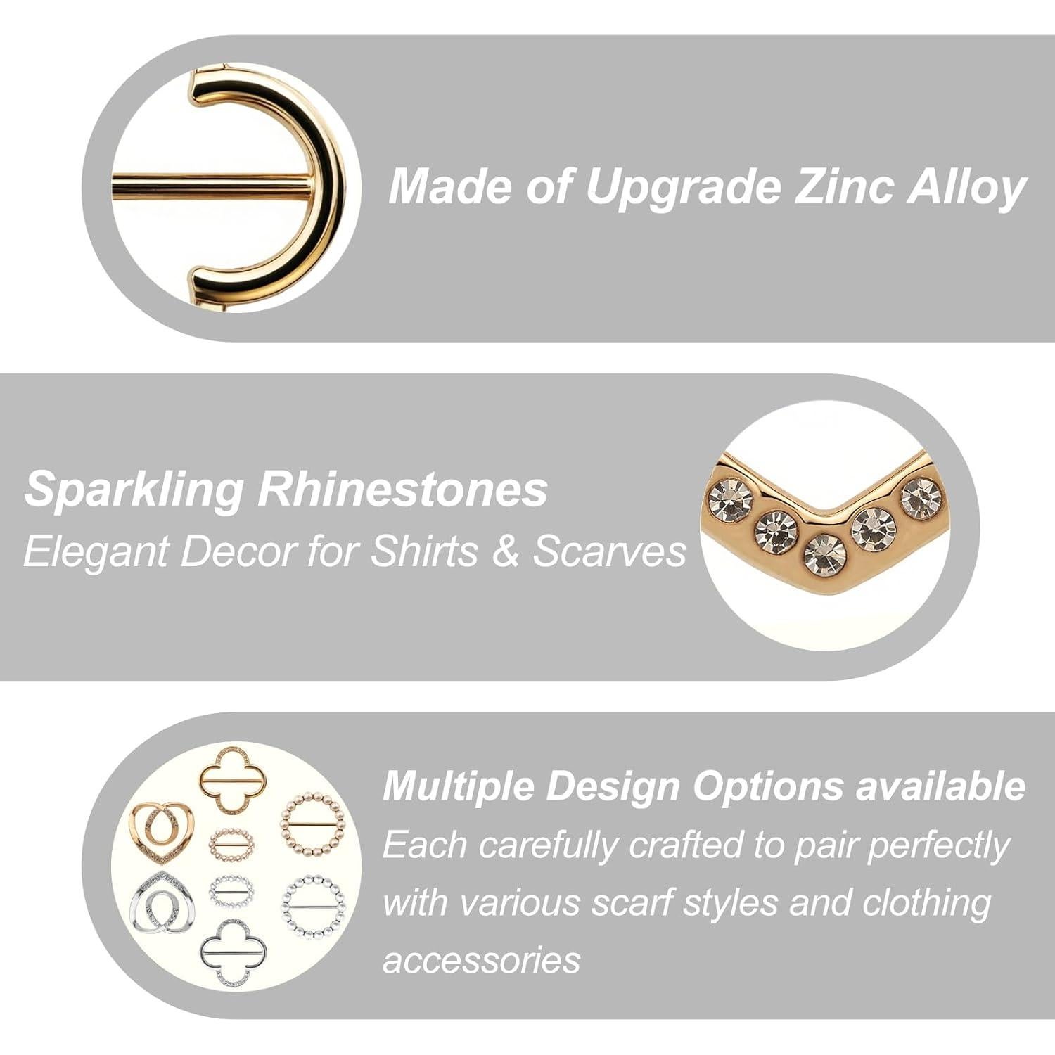 Paquete de 8 Anillos para Bufanda Atarasia - Clips Premium Oro/Plata