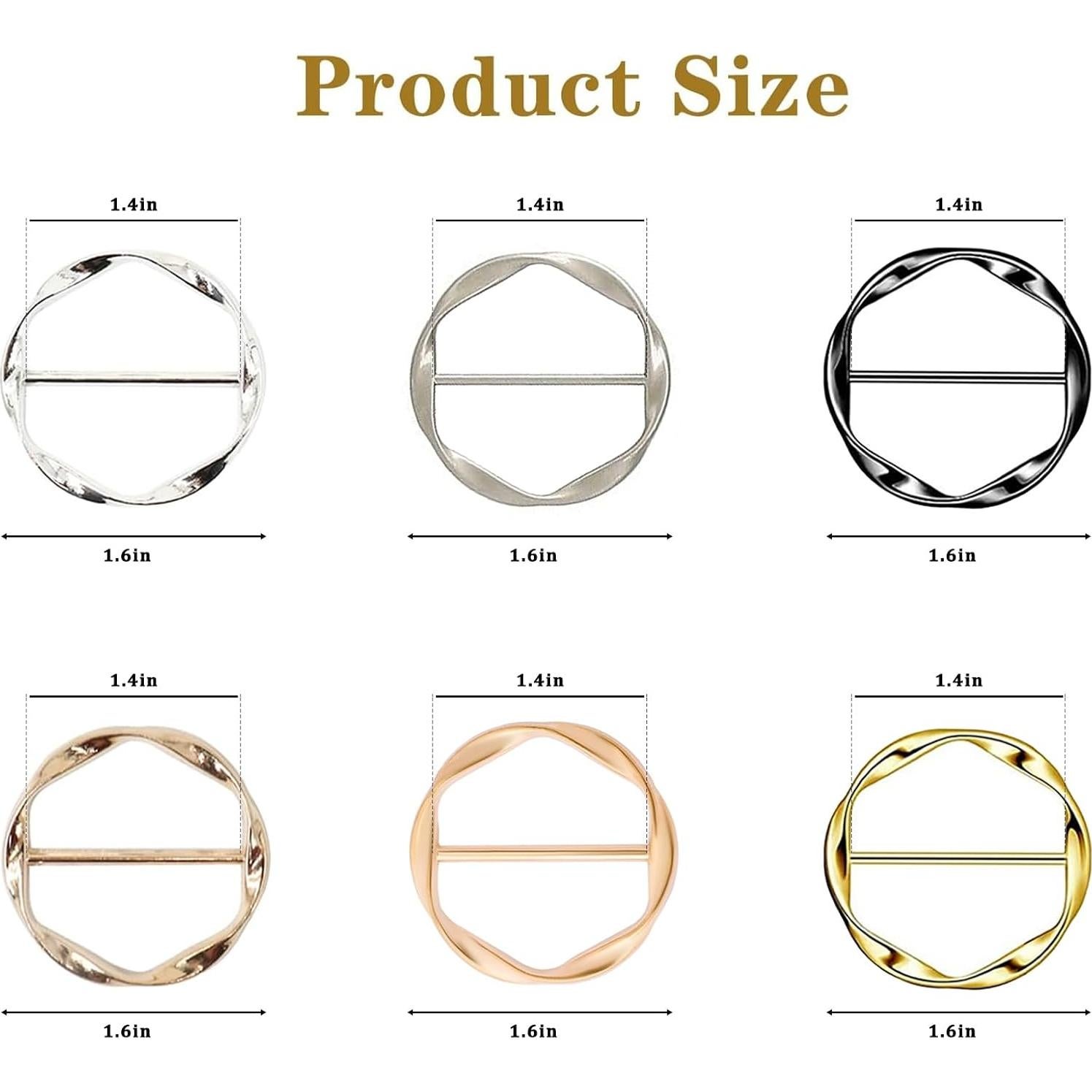 Juego de 6 Clips de Anillo para Bufandas y Camisas - Elegantes