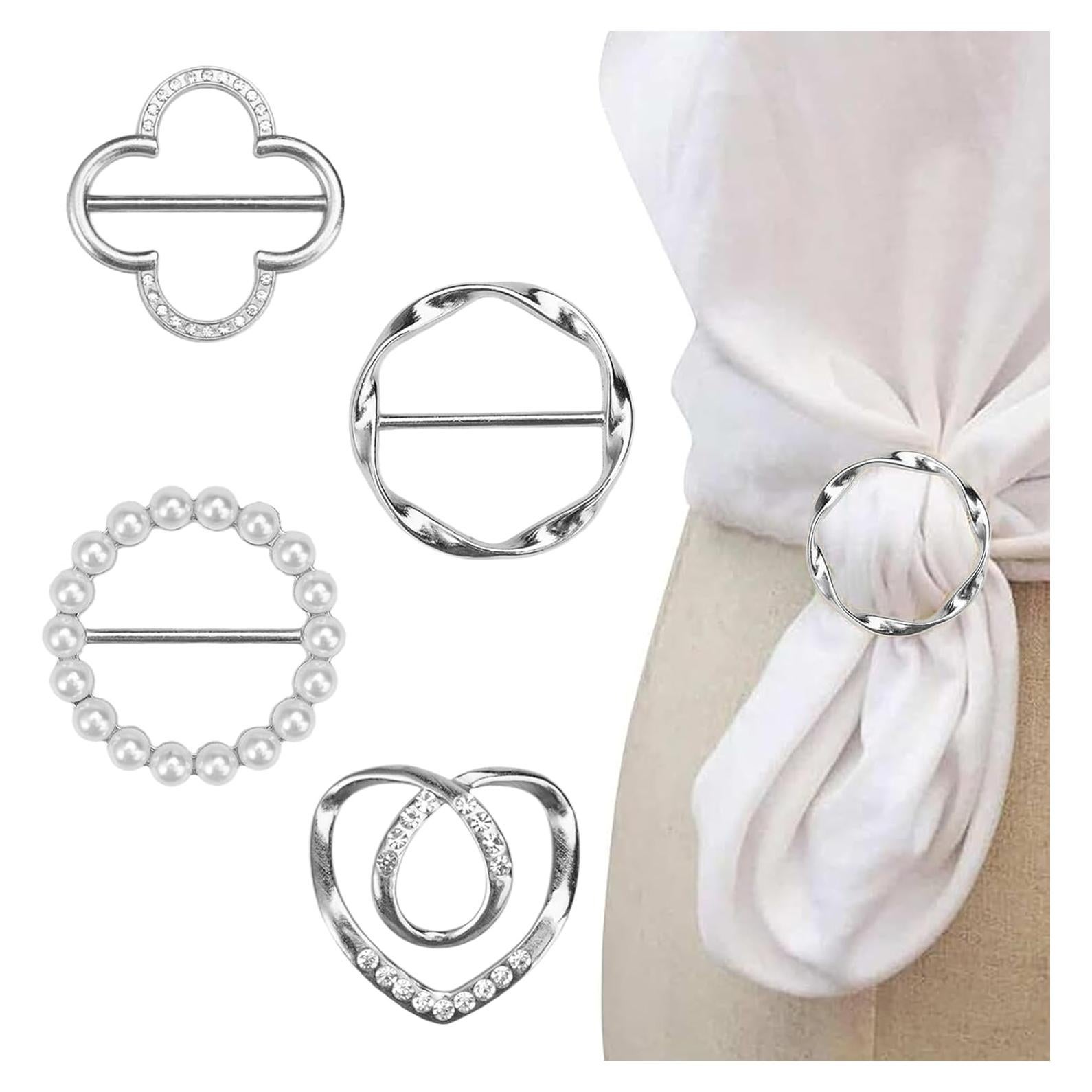 Clip de Anillo para Bufanda TWSURE 4PCS - Metal Plateado