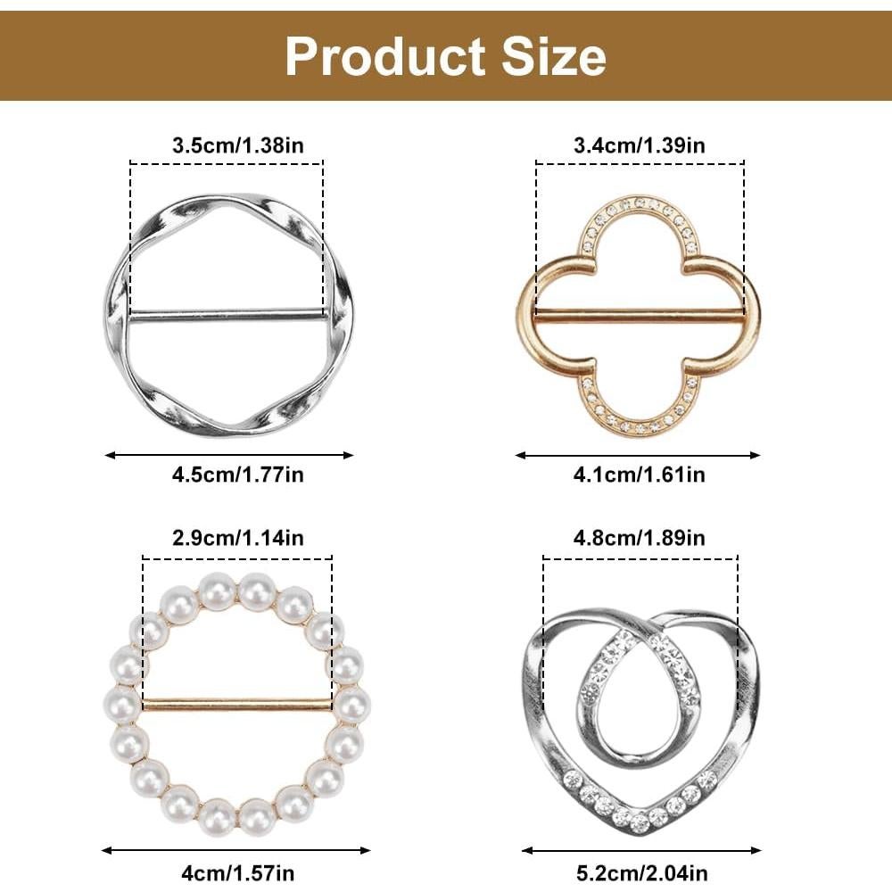 Clip de Anillo para Bufanda TWSURE 4PCS - Metal Plateado