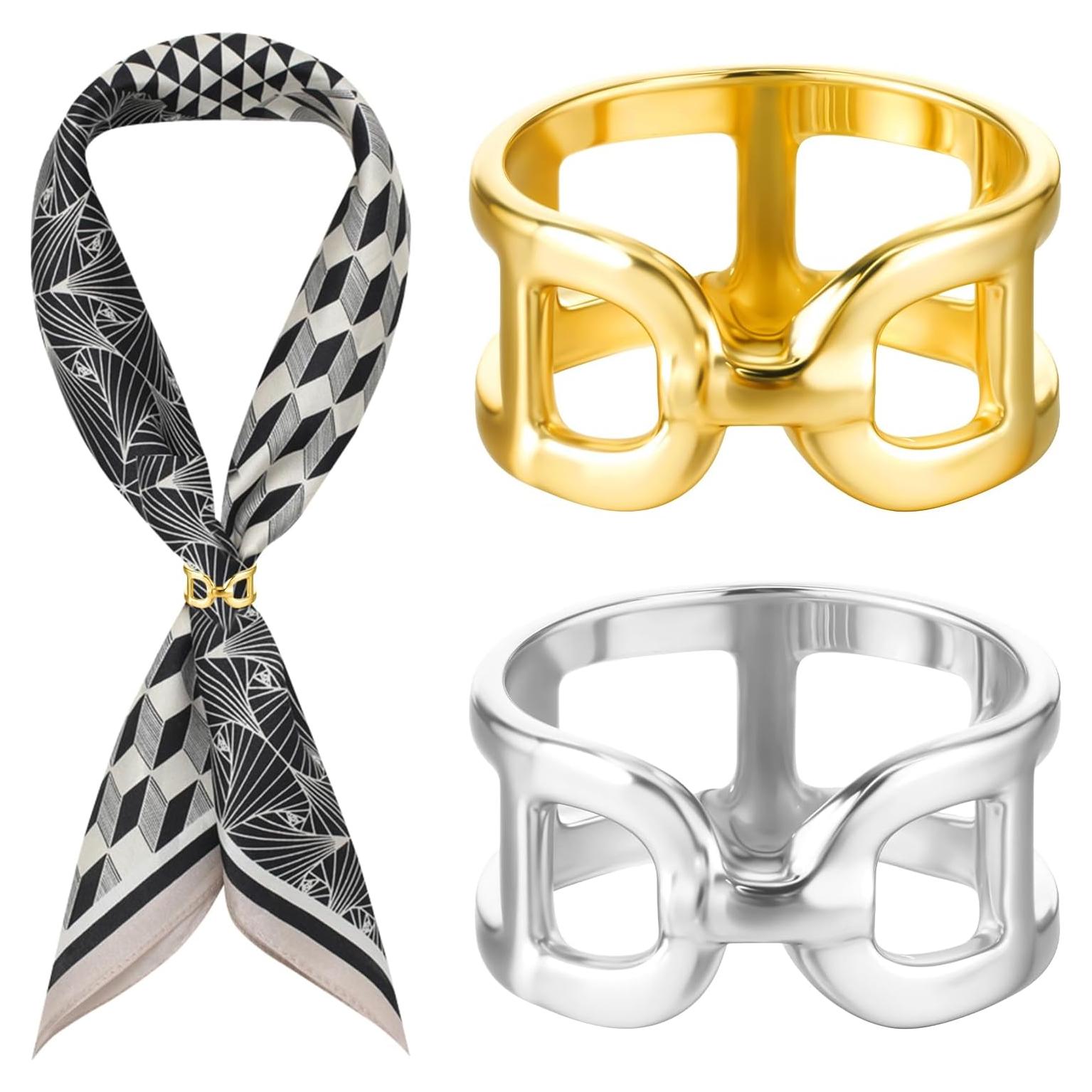 2 Pcs Anillo de Bufanda Piriuuo Oro y Plata para Mujeres