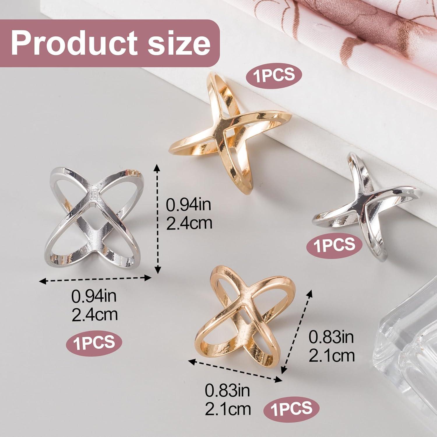 Clip de Anillo de Bufanda Joez 4 Pcs Oro Plata Diseño X