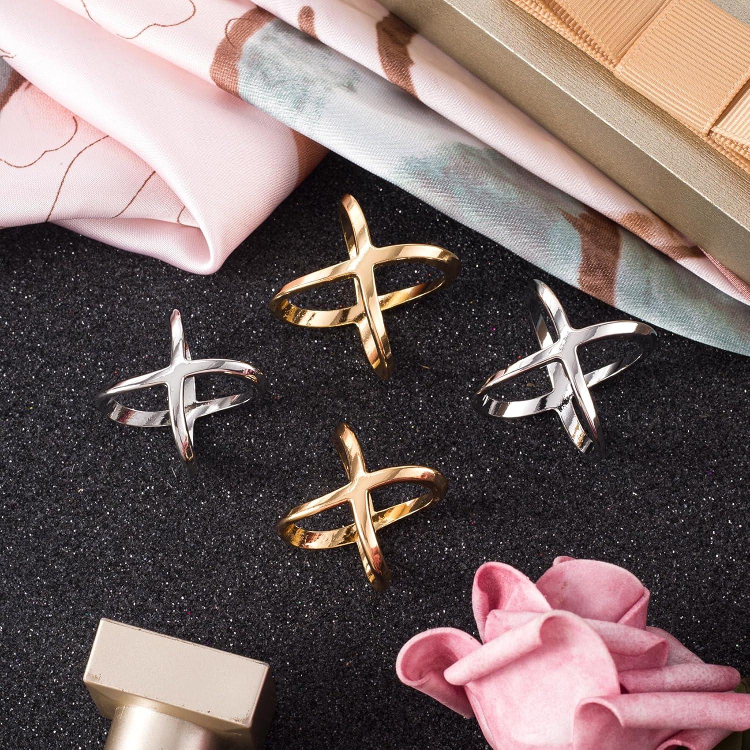 Clip de Anillo de Bufanda Joez 4 Pcs Oro Plata Diseño X