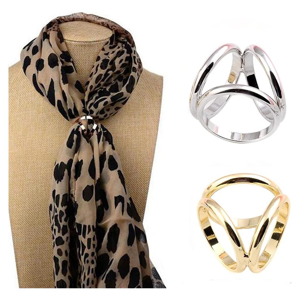 2 Piezas Anillos de Bufanda de Seda QUUPY Oro y Plata