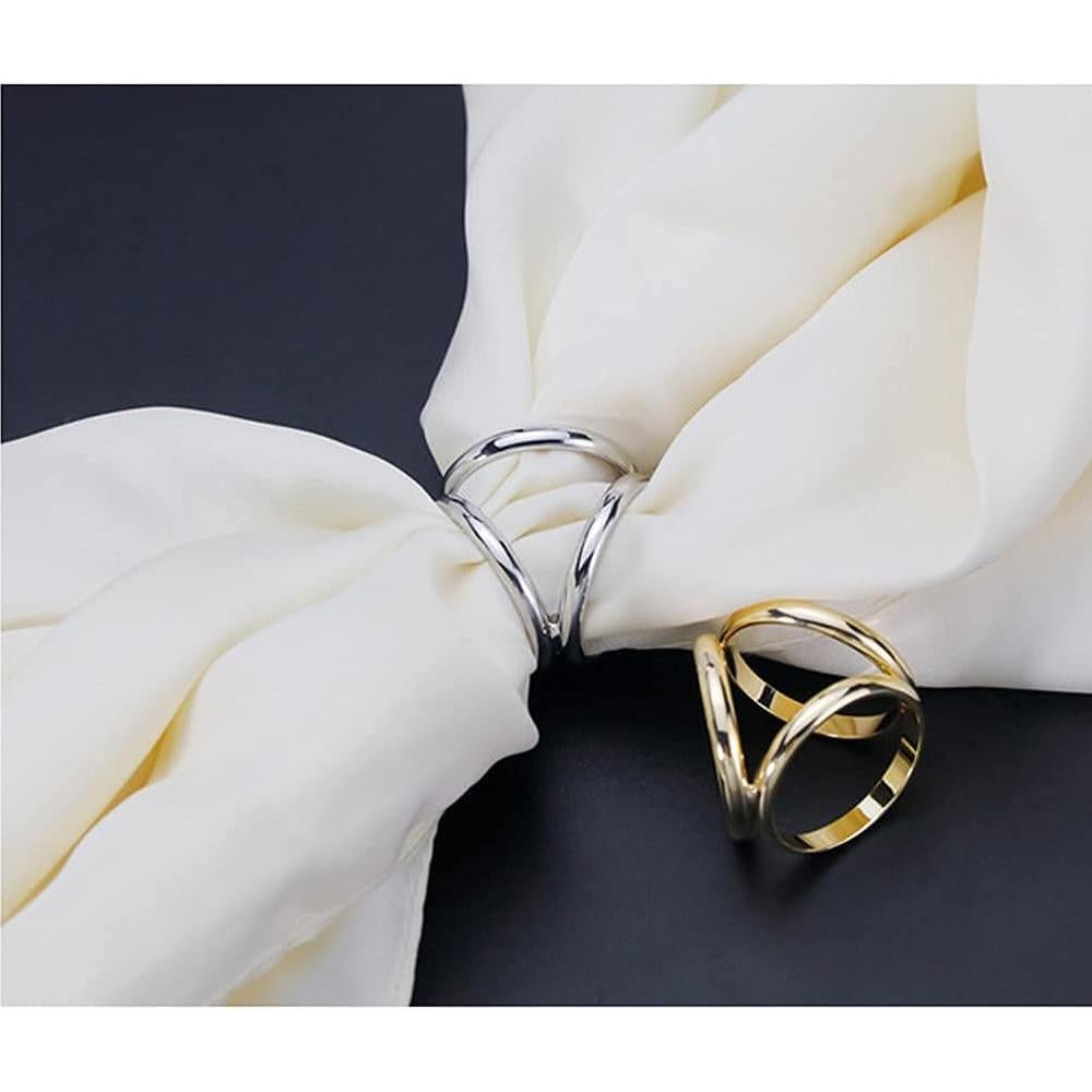 2 Piezas Anillos de Bufanda de Seda QUUPY Oro y Plata