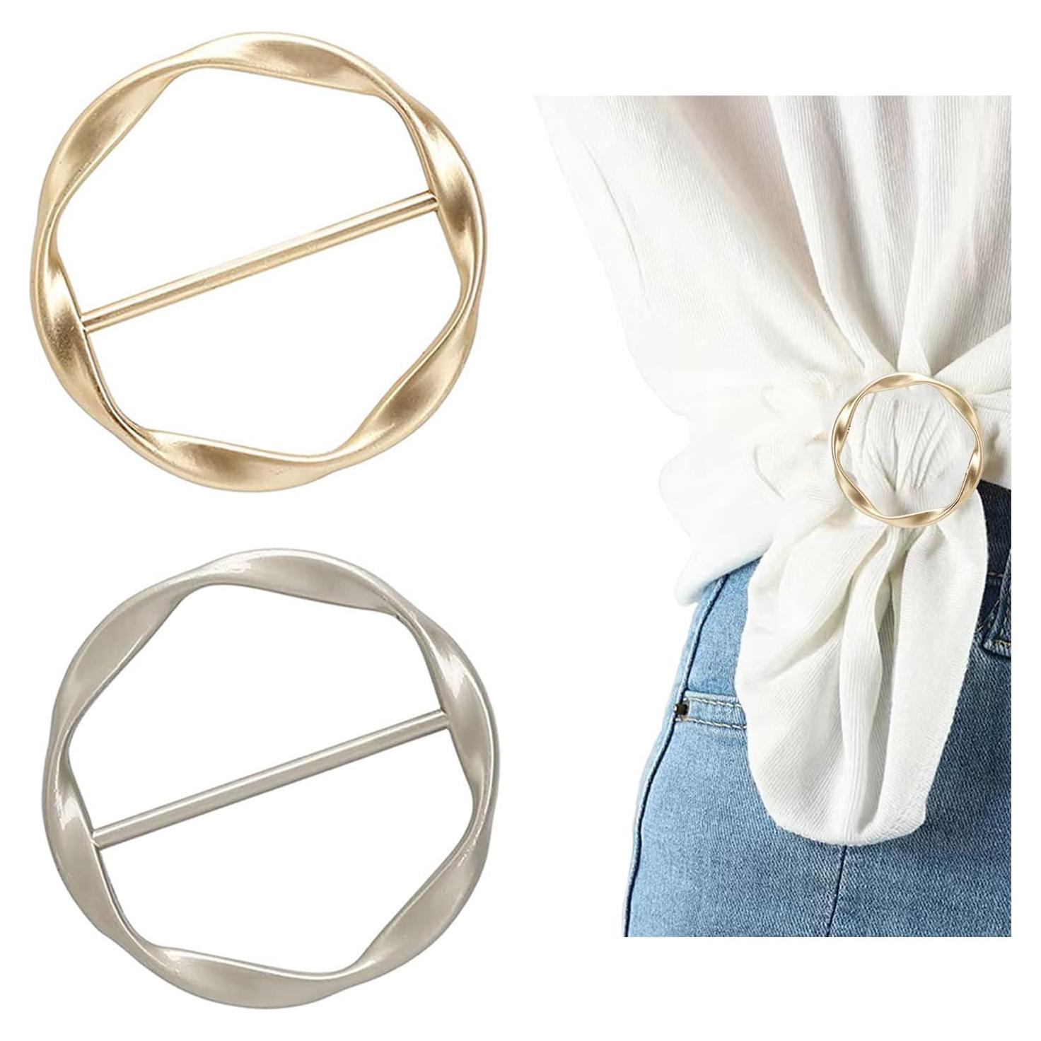 2 Clips de Bufanda Redondos para Mujeres - Oro y Plata