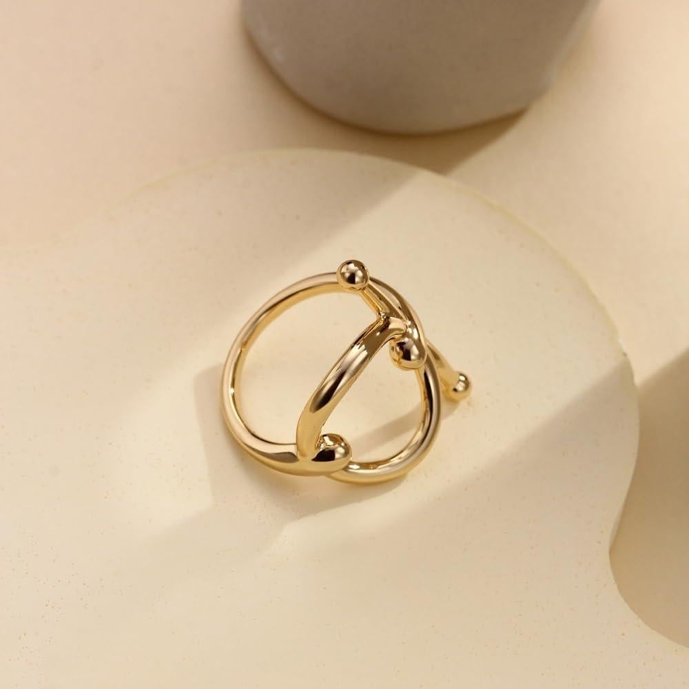 Anillo Broche de Seda Geométrico Oro Talla 8 Accesorios Moda