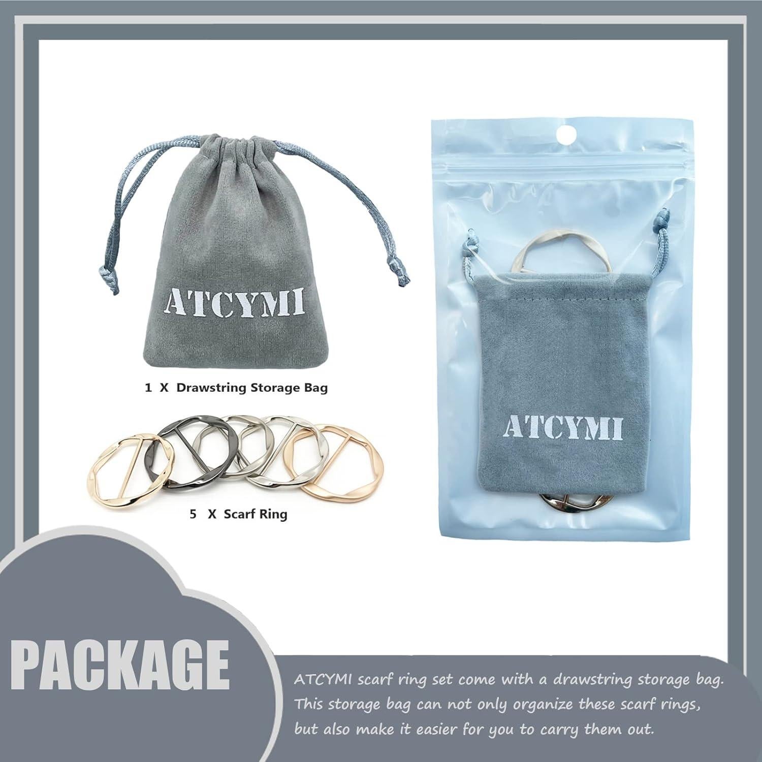 5 Anillos de Bufanda Clip de Metal ATCYMI para Mujeres 35mm