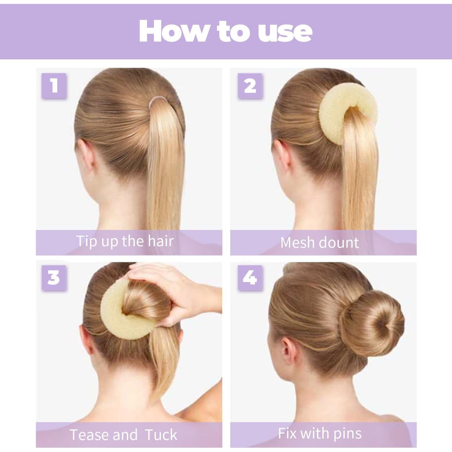 Hacedor de Moño Donut TsMADDTs 3PCS con 20 Horquillas Rubias