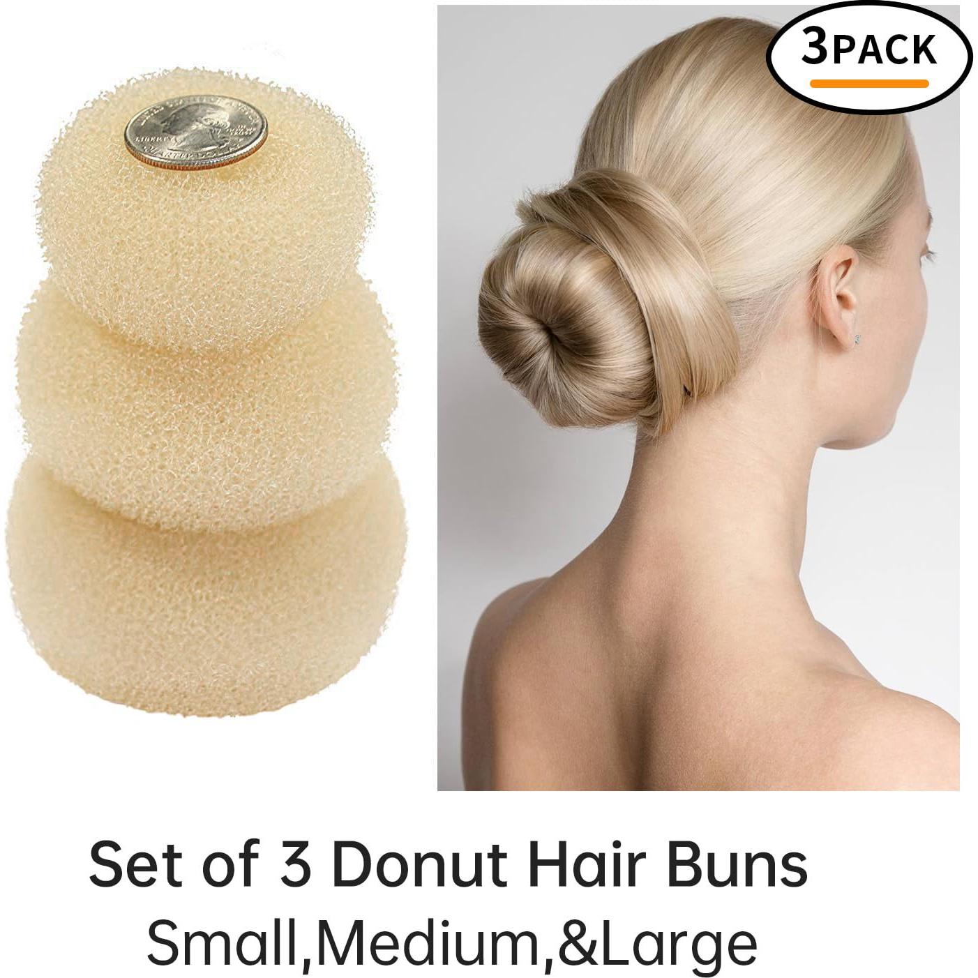 Hacedor de Moño Donut TsMADDTs 3PCS con 20 Horquillas Rubias