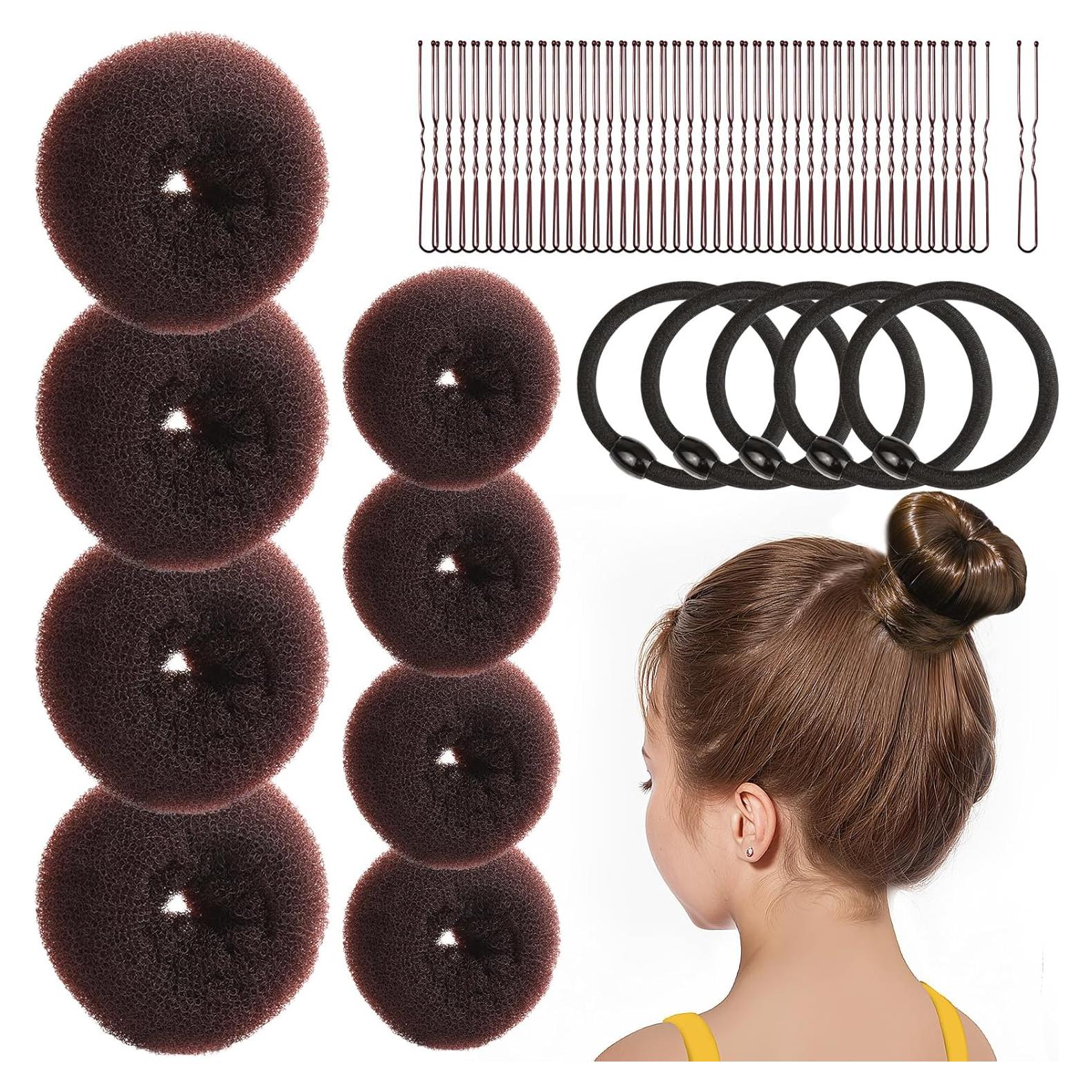 Set Hacedor de Moño Donut FANDAMEI 8PCS para Niños Marrón