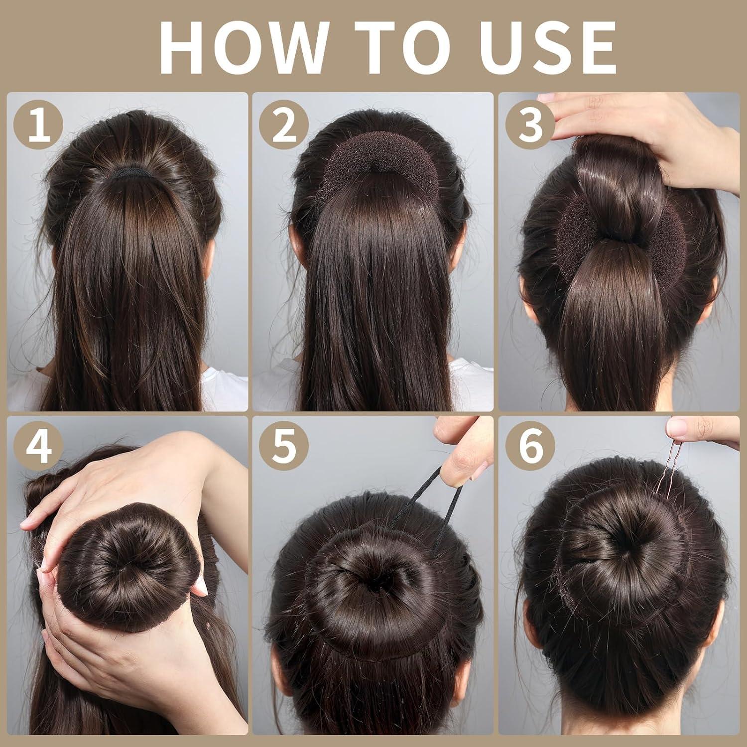 Set Hacedor de Moño Donut FANDAMEI 8PCS para Niños Marrón