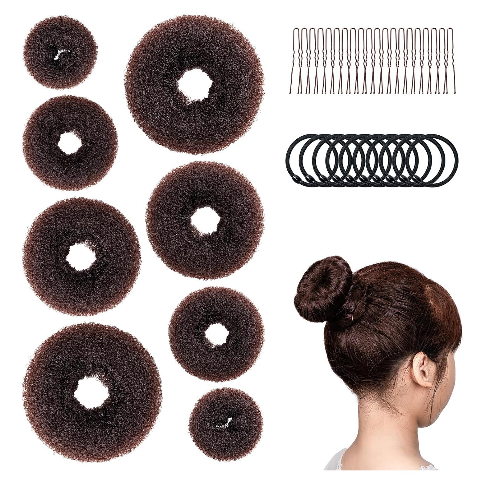 Juego de Hacer Moños de Donut Amrules, 8 Piezas, Marrón