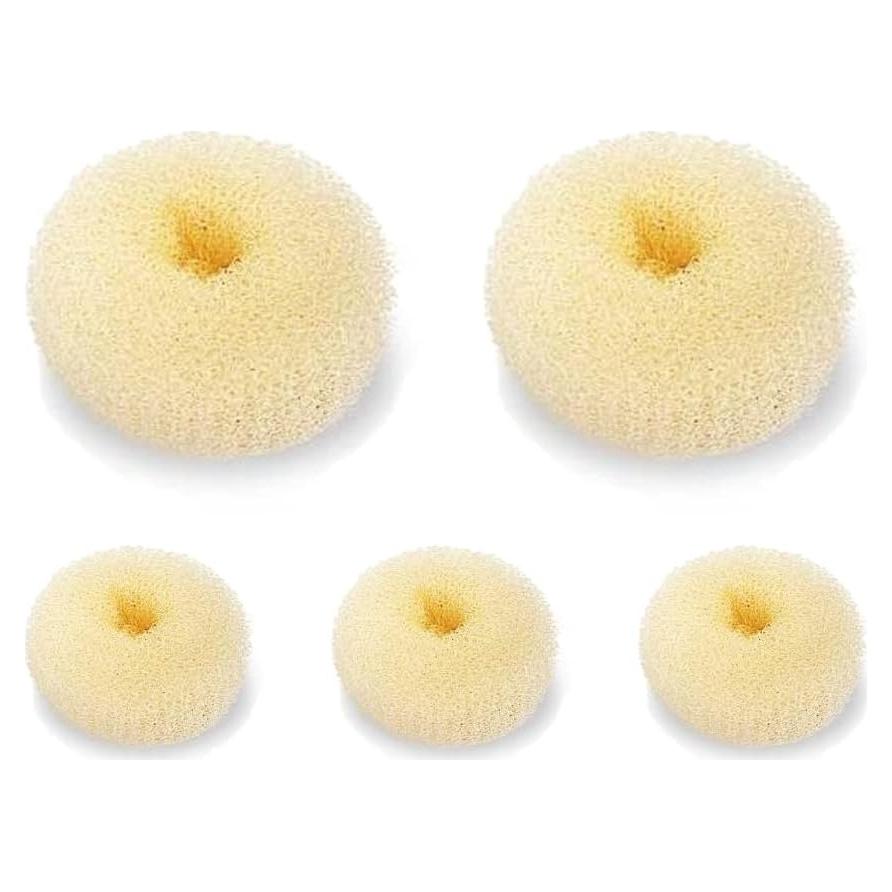 Set 5 Fabricantes de Moño de Donut Beige SQULIGT - 2 Grandes y 3 Pequeños