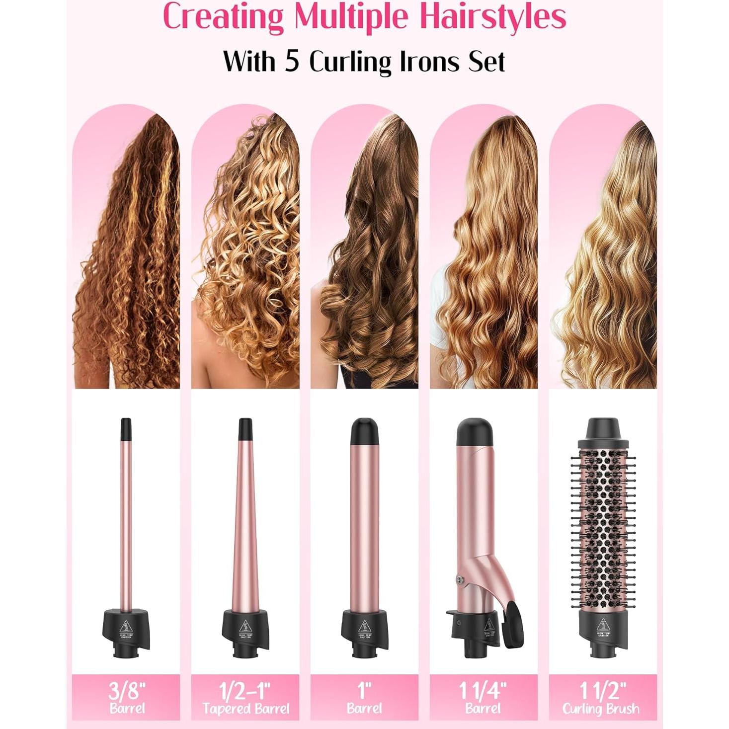 Set de Rizador de Cabello ANIEKIN 5 en 1 Doble Voltaje