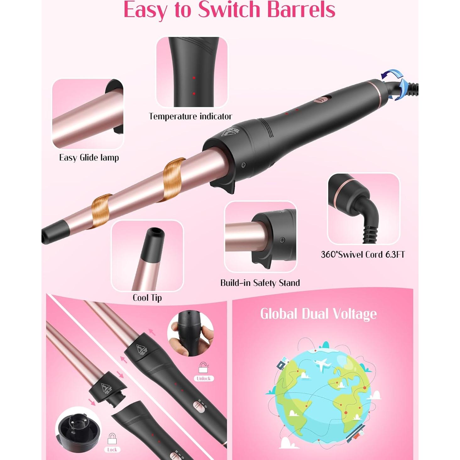 Set de Rizador de Cabello ANIEKIN 5 en 1 Doble Voltaje