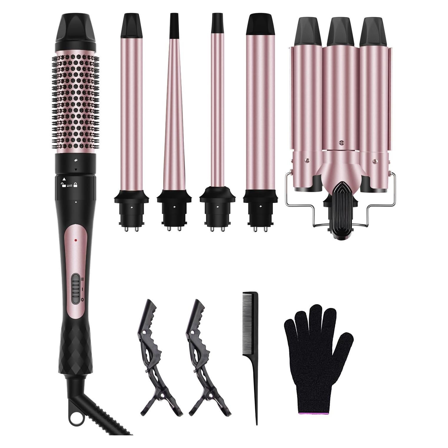 Plancha de Rizar 6 en 1 Karrong con Cepillo y 5 Barriles