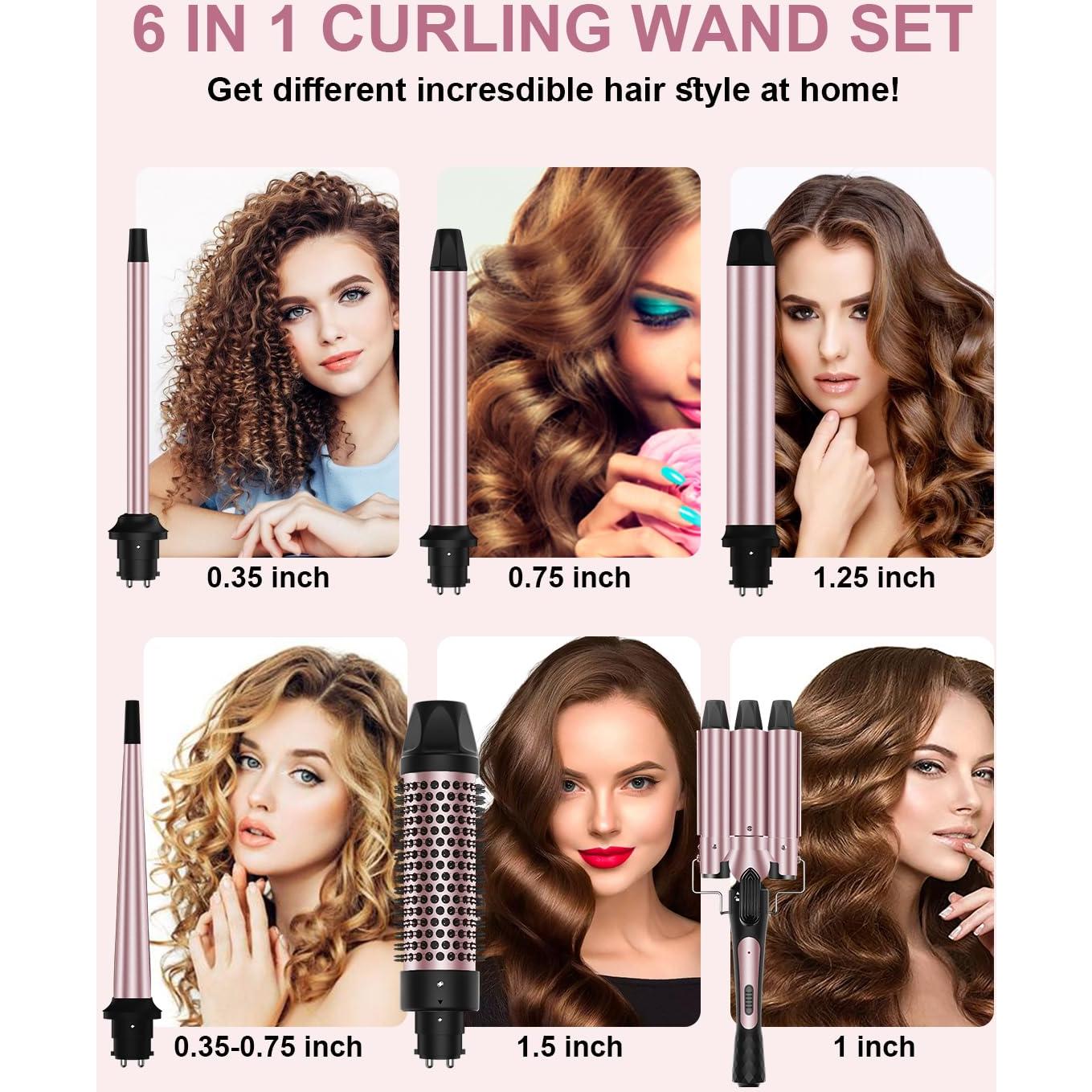 Plancha de Rizar 6 en 1 Karrong con Cepillo y 5 Barriles