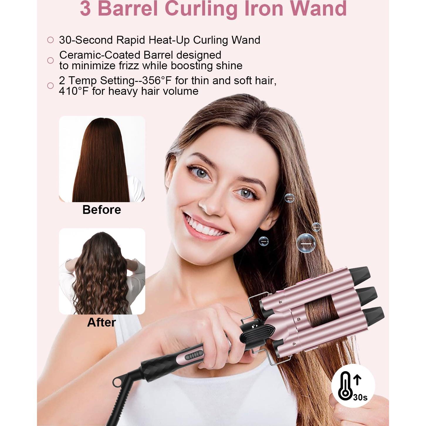 Plancha de Rizar 6 en 1 Karrong con Cepillo y 5 Barriles