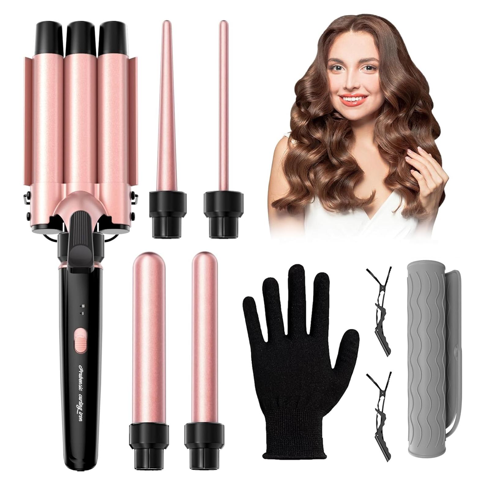 Plancha de Rizar 5 en 1 Prubensic Rosa con Barriles Intercambiables