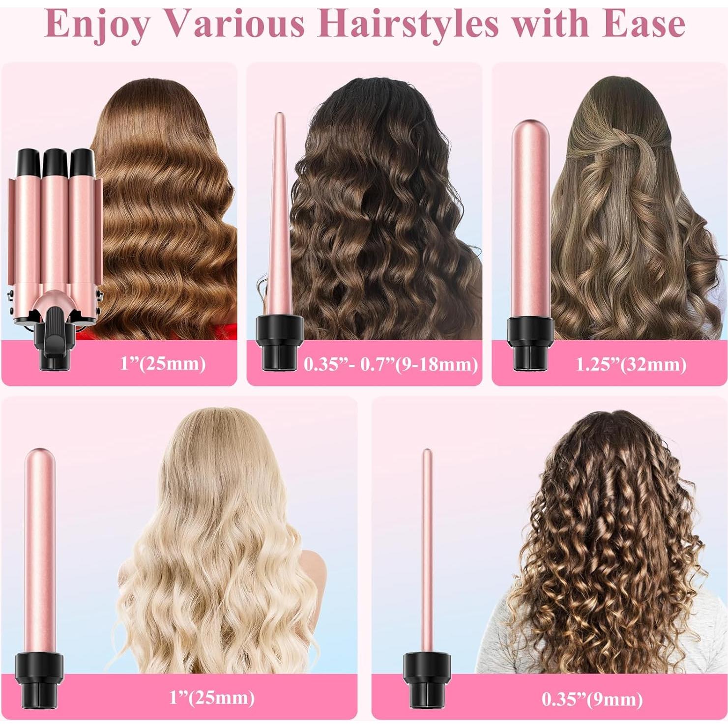 Plancha de Rizar 5 en 1 Prubensic Rosa con Barriles Intercambiables