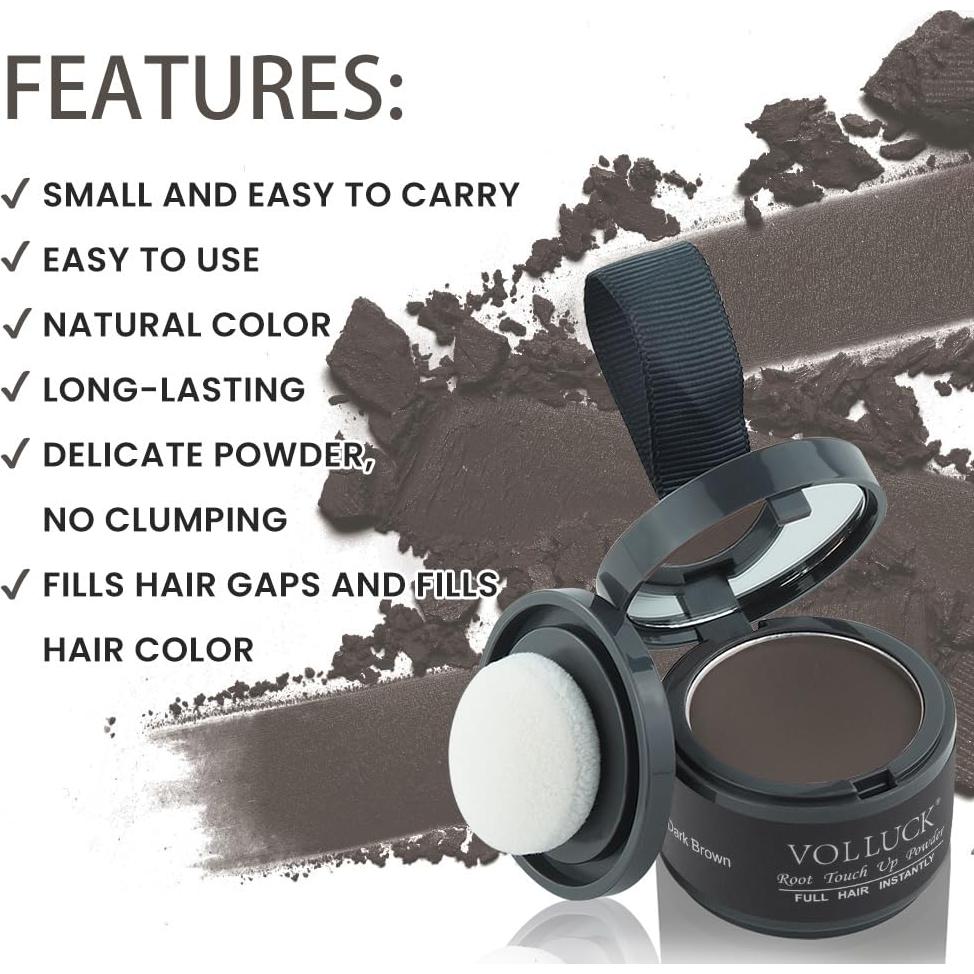 Polvo Retoque Raíces VOLLUCK Marrón Oscuro 3.98g - Cubre Cabello Gris