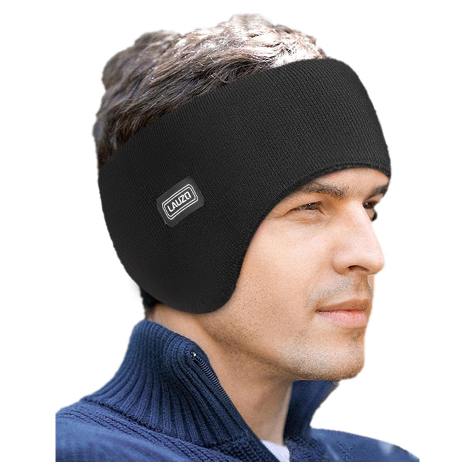 Cinta para la cabeza de invierno Doble Capa Felpa Negra