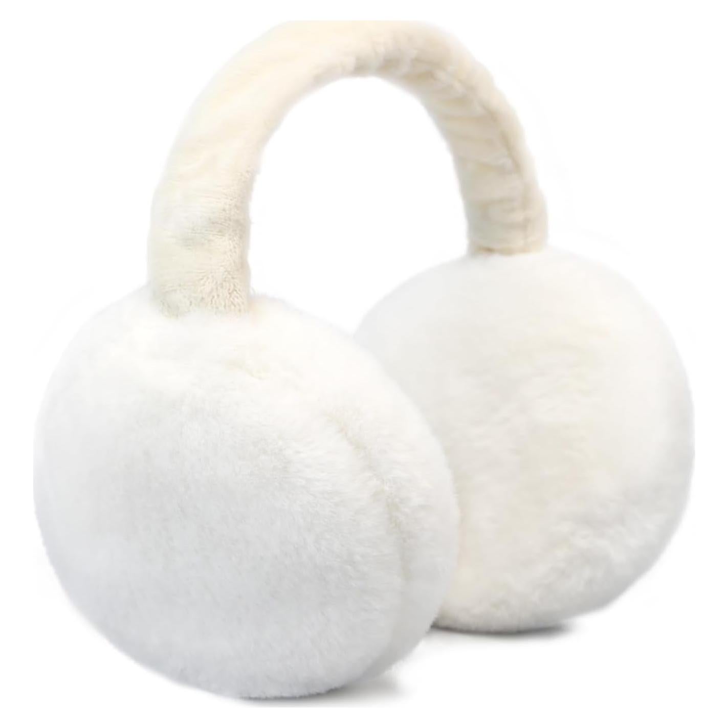 Orejeras de Invierno para Mujeres Plegables Blancas Esponjosas