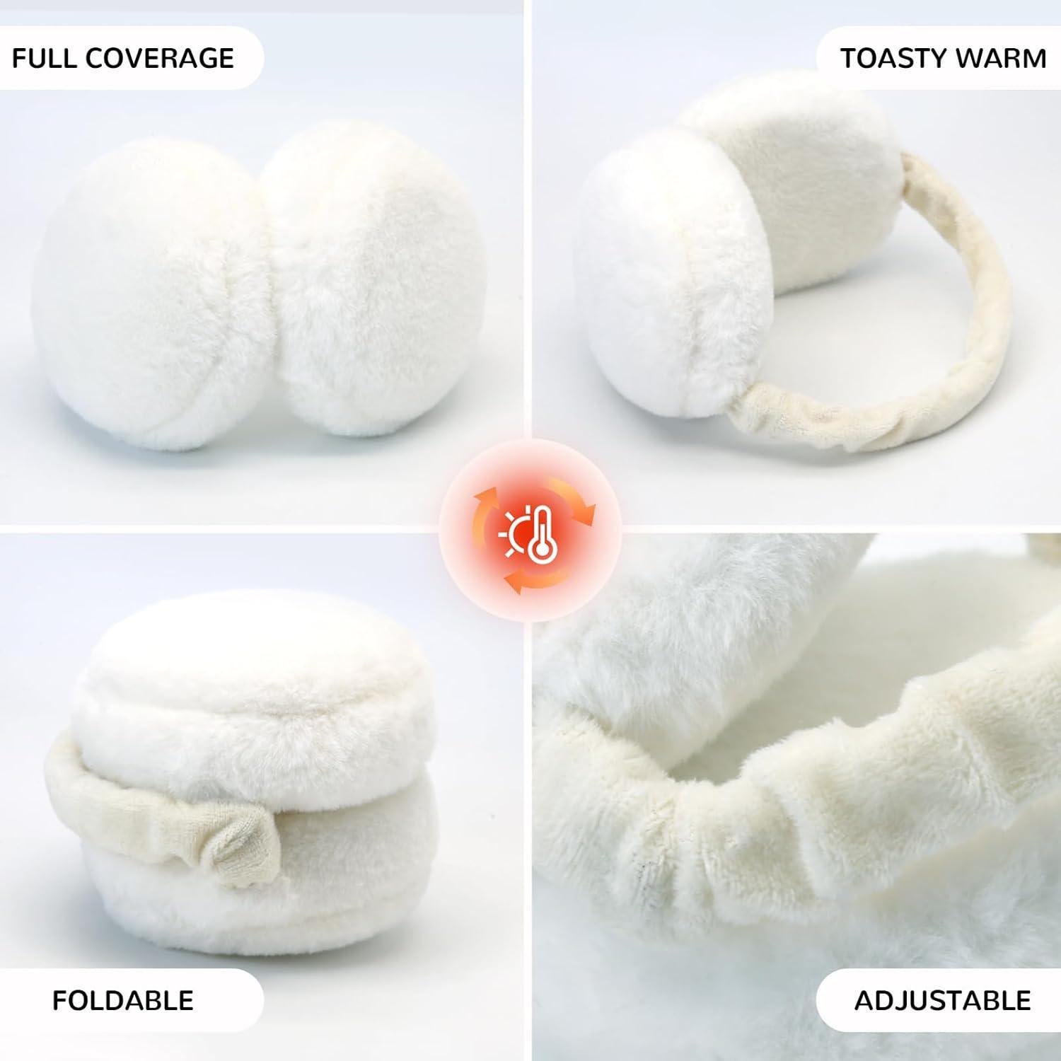 Orejeras de Invierno para Mujeres Plegables Blancas Esponjosas