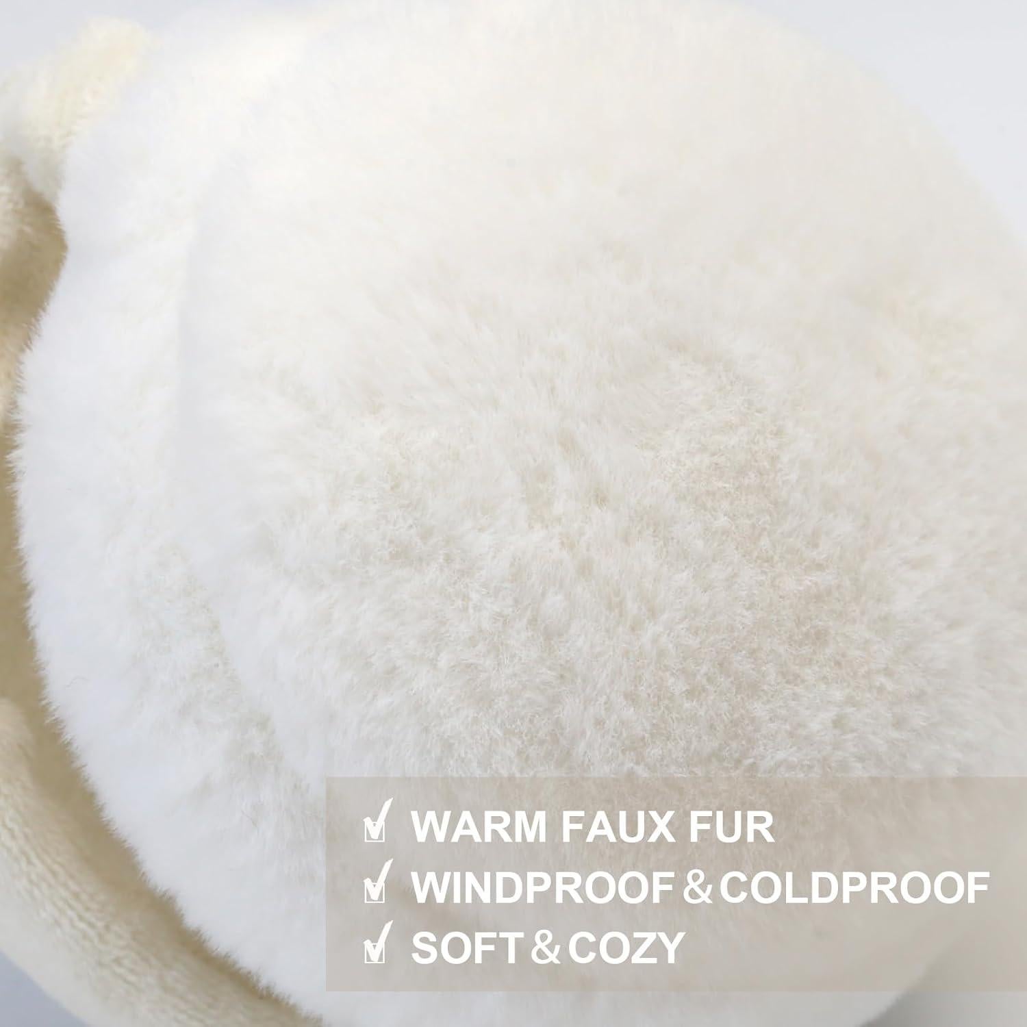 Orejeras de Invierno para Mujeres Plegables Blancas Esponjosas