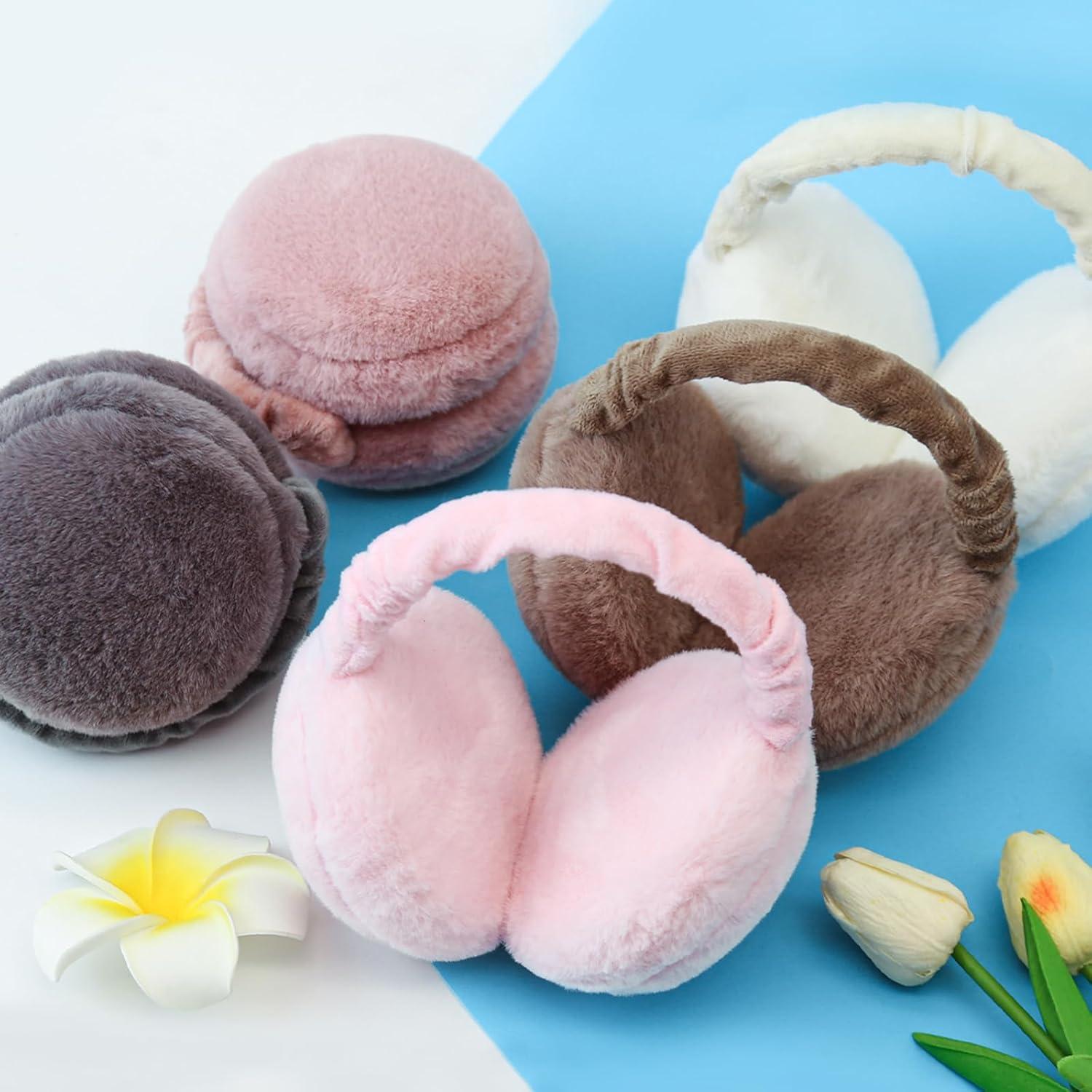 Orejeras de Invierno para Mujeres Plegables Blancas Esponjosas