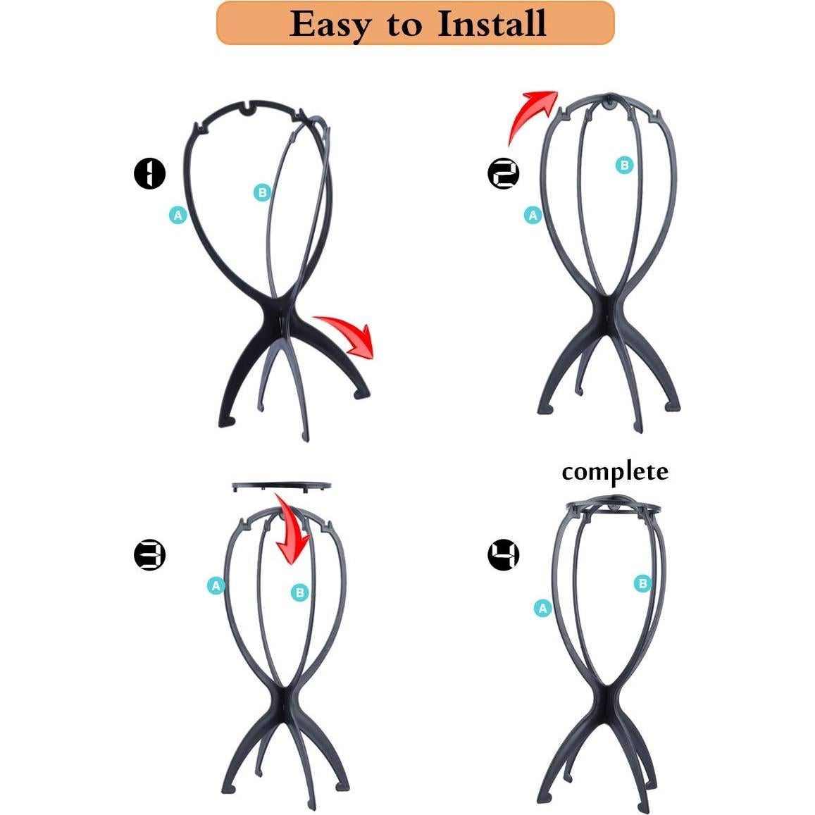 Soportes Cortos para Pelucas DANSEE - Paquete de 6, 36.1 cm, Negro