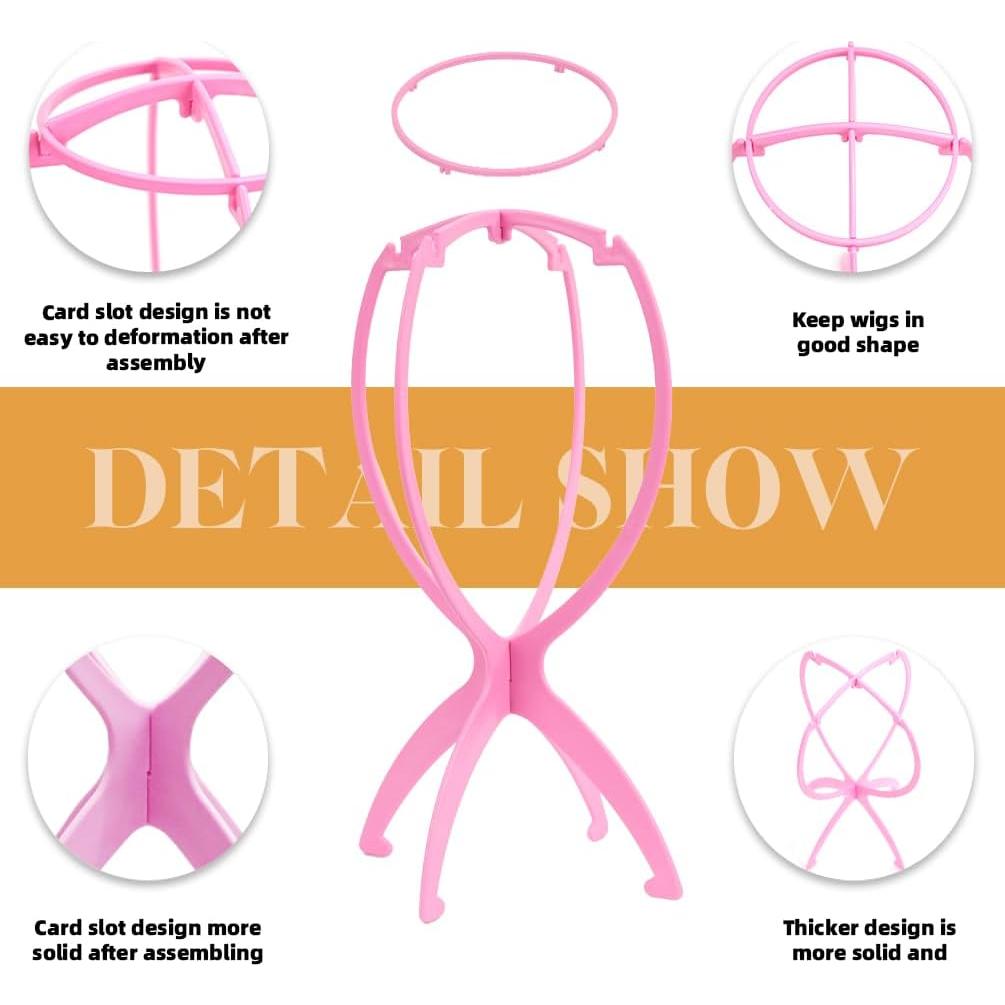Paquete de 4 Soportes de Peluca Portátiles Rosa 36.07 cm