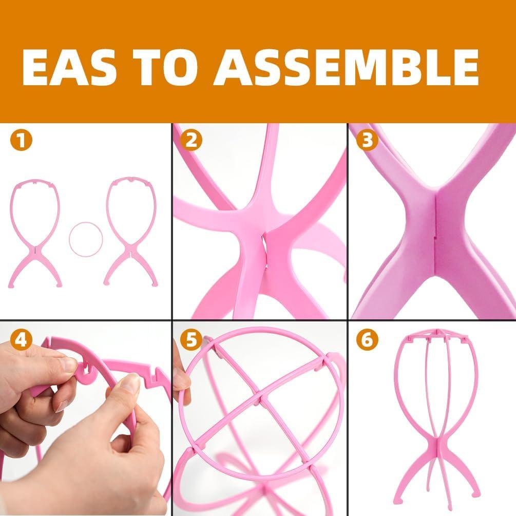 Paquete de 4 Soportes de Peluca Portátiles Rosa 36.07 cm