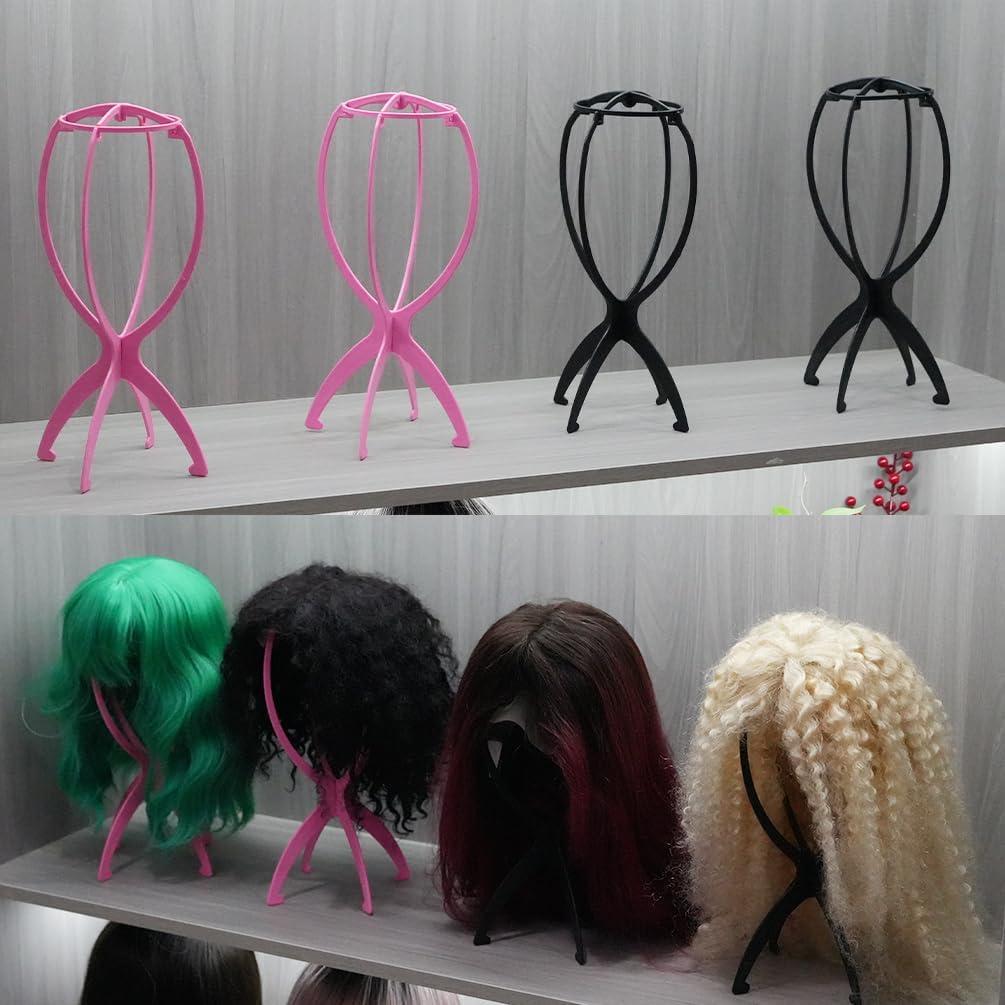 Paquete de 4 Soportes de Peluca Portátiles Rosa 36.07 cm