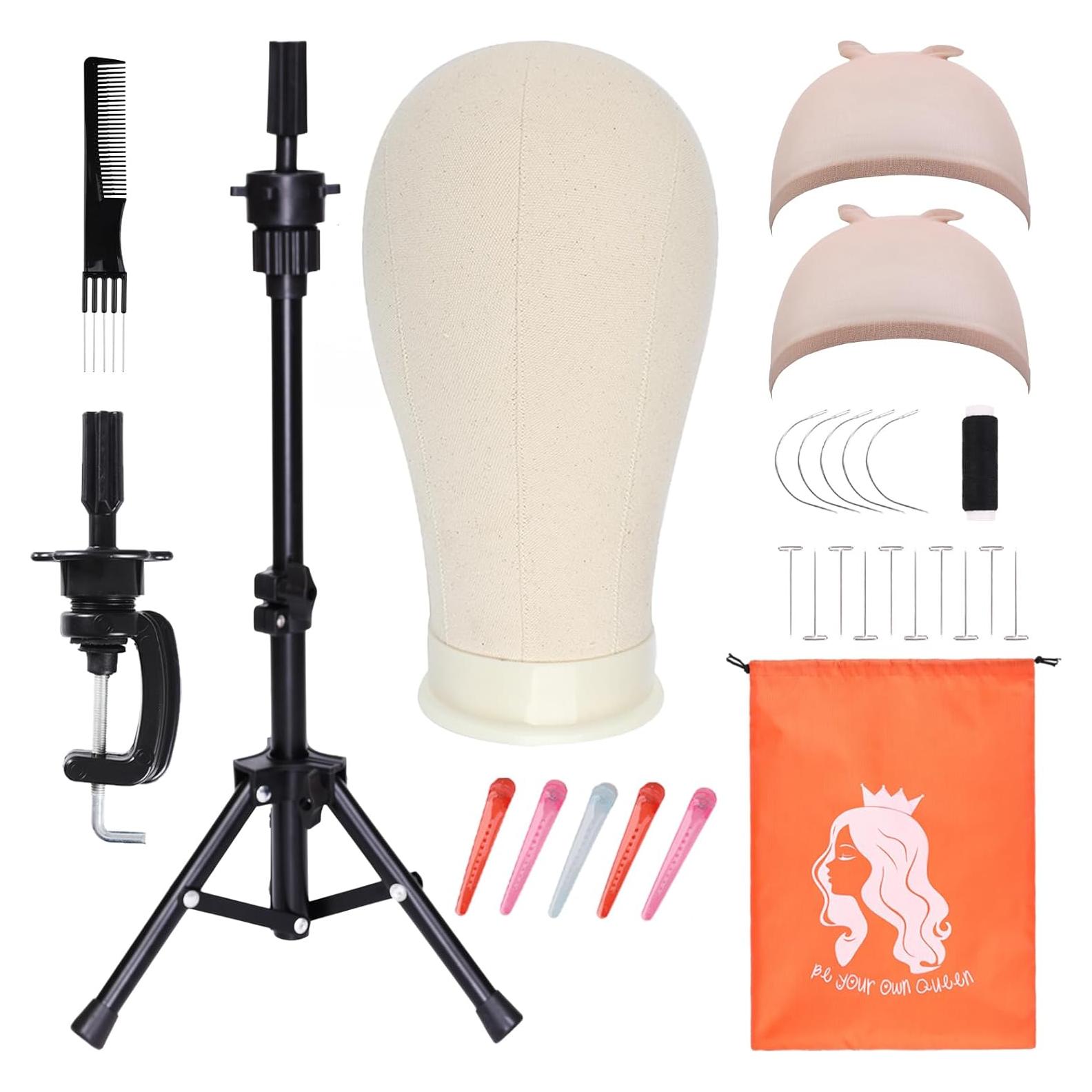 Cabeza de Peluca de Lona PWEOUKE 22" con Soporte Ajustable