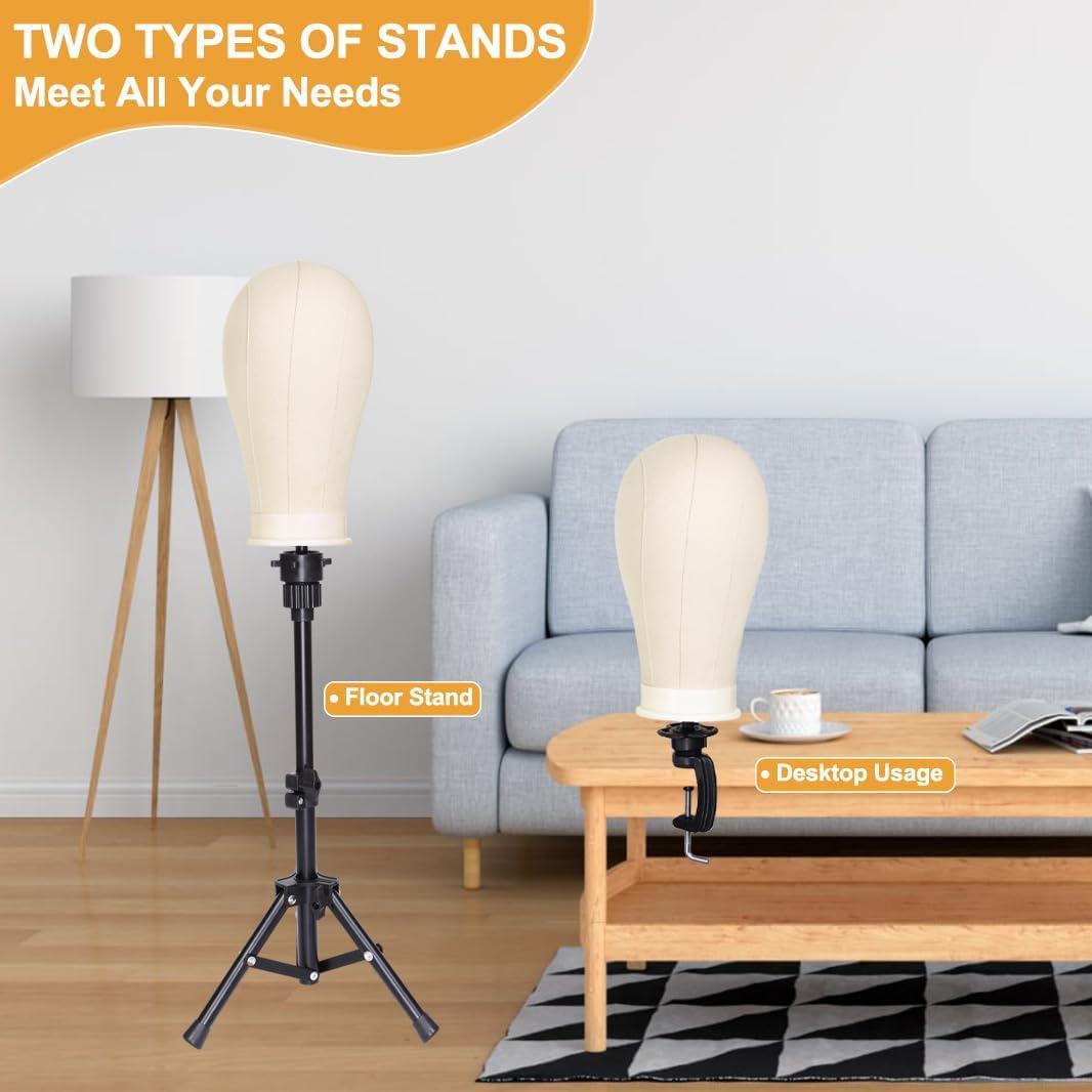 Cabeza de Peluca de Lona PWEOUKE 22" con Soporte Ajustable